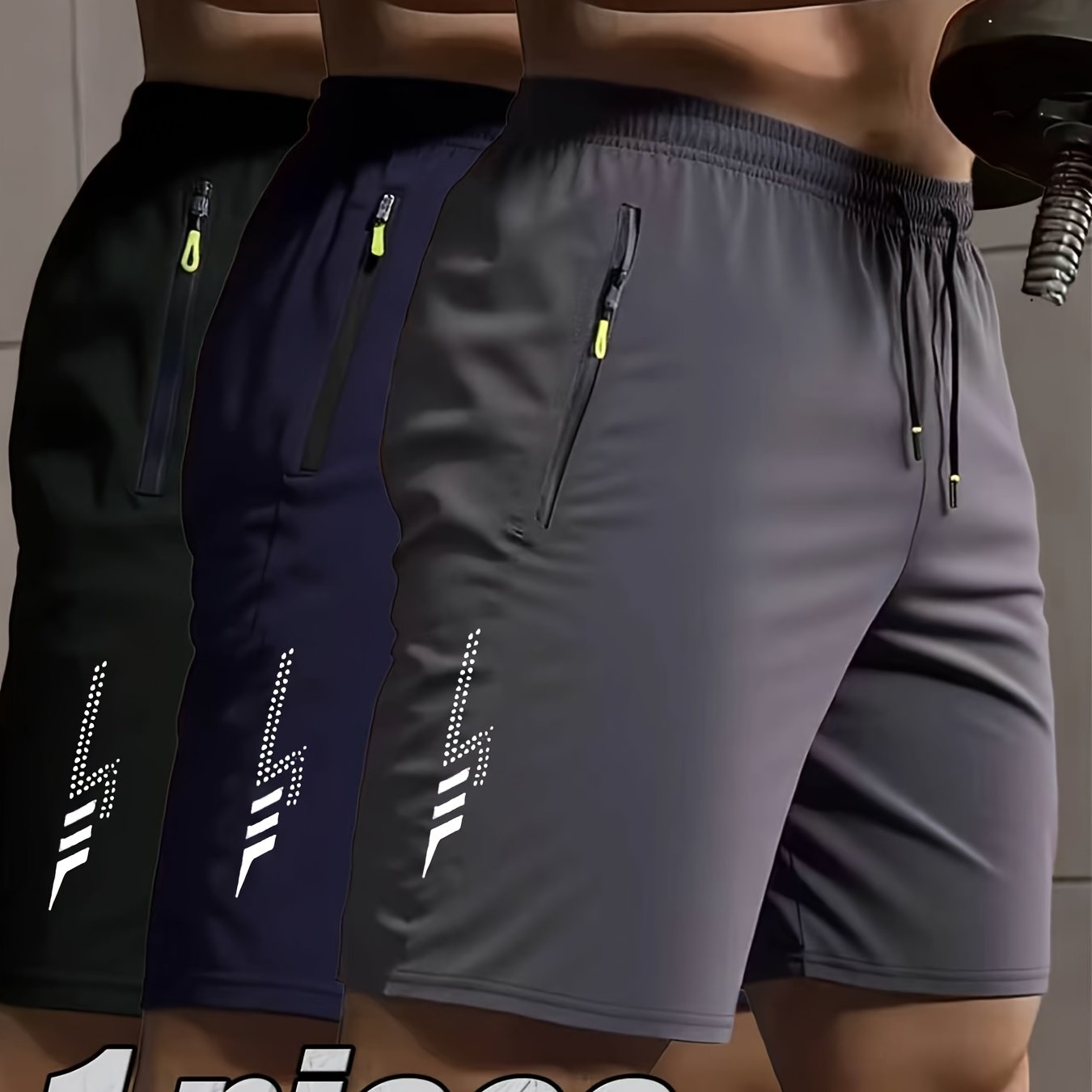 TEMU 5 Color Options Available, Unisex Stylish And Trendy Cool Jogging Shorts With Double-sided Lightning Prints, Zippered Pockets, And Waist