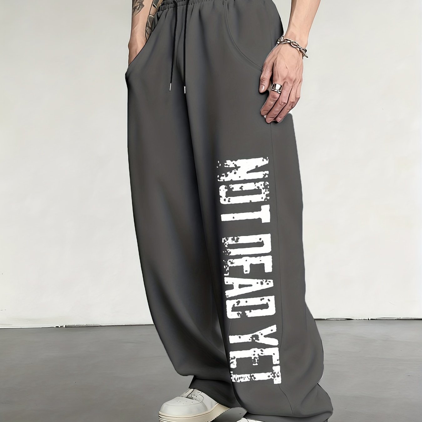 TEMU Men's Versatile Solid Color Drawstring Loose-fit Casual Sports Pants, Suitable For Outdoor And And Autumn