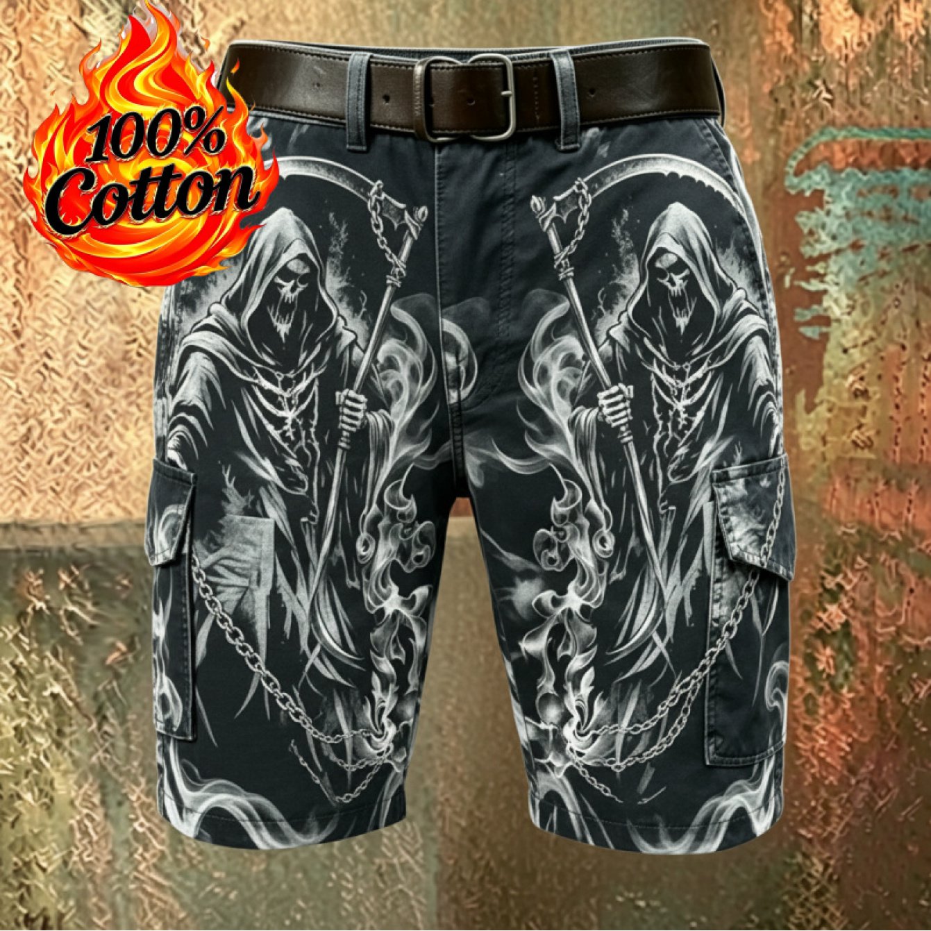 TEMU 3d Printed Workwear-style Versatile Shorts (no Belt), Multi-pocket Style Y2k Style Summer Retro Men's Shorts