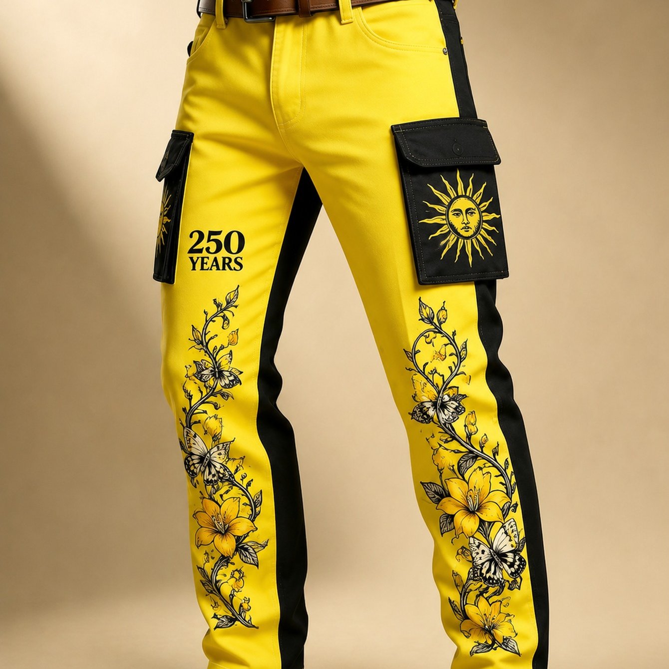 Image of 2026 Men's Printed Work Trousers (beltless) - Casual Versatile Men's Trousers, Featuring Vibrant Yellow And With Dynamic Pockets And Stylish Detailing For A