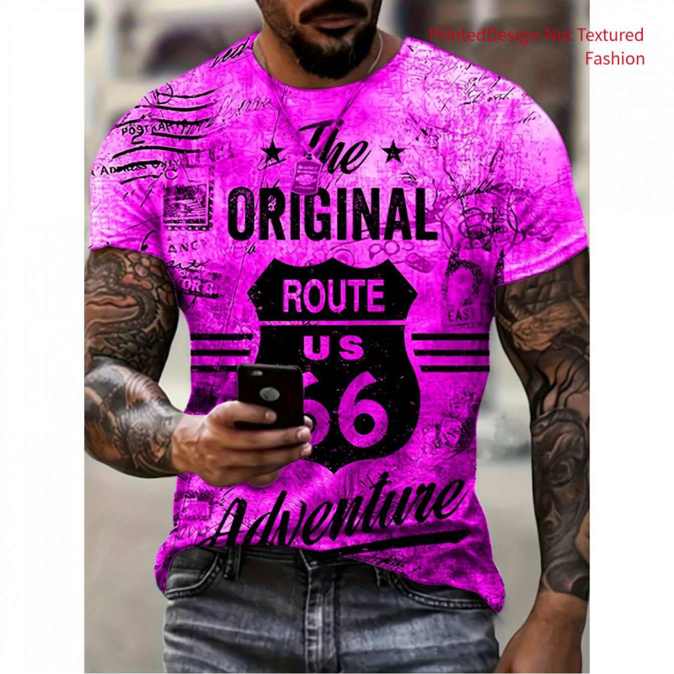 TEMU Printe Esign-not Texture Men's Summer Creative Print T-shirt - Regular Neck, Knitted Fabric, Versatile T-shirt, Graphic Tee, Sporty Casual Wear,