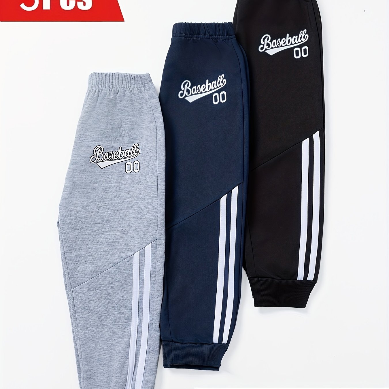 Image of 3pcs Kids' Fashion Sport Pants With Drawstring, Knitted Fabric, Suitable For Outdoor Spring/autumn , Perfect For Outdoor, Back To School Essentials,christmas,halloween