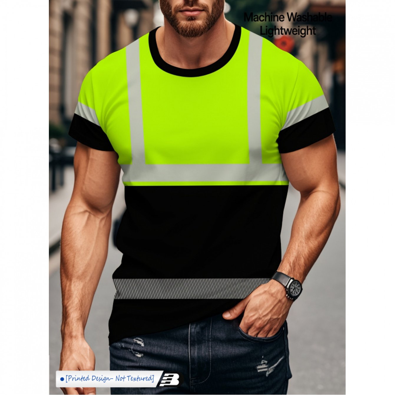 TEMU Men's Summer Casual Contrast Print Short Sleeve Lightweight T-shirt, Round Neck Design, Breathable Top