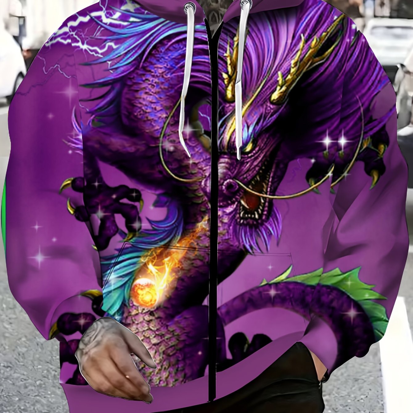 TEMU Dragon Hooded Jacket, Loose Zipper Casual Sweatshirt, Plus Size