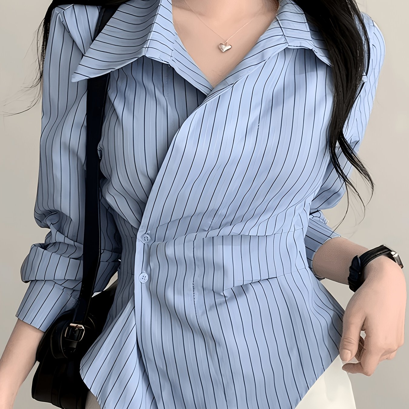 TEMU Women's Elegant Slim Fit Blouse - Non-see-through Long Sleeve Shirt With Asymmetrical Waistband, Blouse For Women, Formal & Casual Outfits,