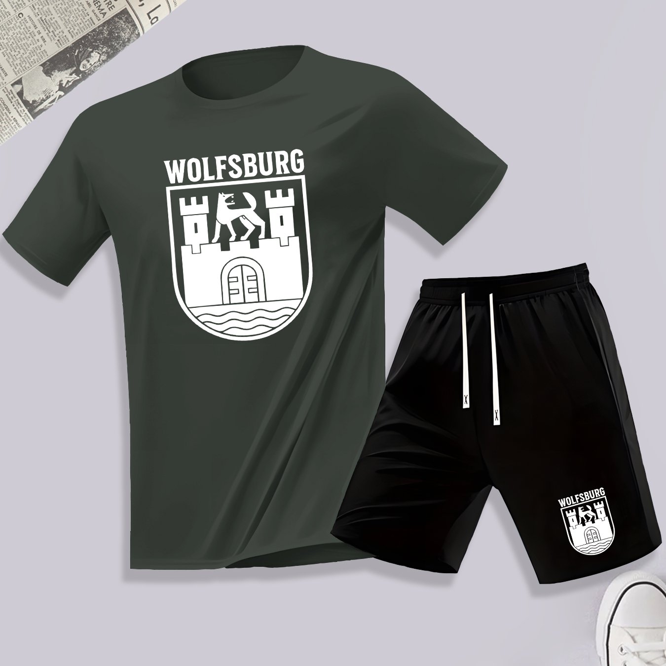 TEMU Men's Printed Design Shorts And Short Sleeve Casual Set, With Pattern, Essential For Outdoor Sports, Comfortable And Stylish 2pcs Set