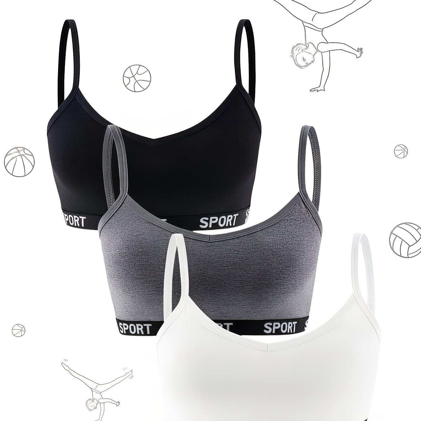 3-pc Of Girls' Underwear, Sports Bra, Non-wired Comfortable Vest, Student Underwear During Puberty