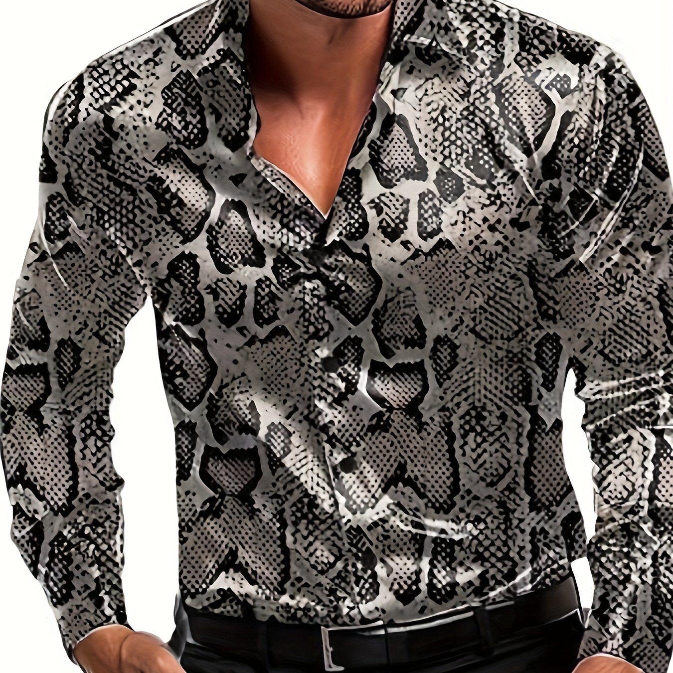 Men's Casual Snakeskin Print Long-sleeved Shirt