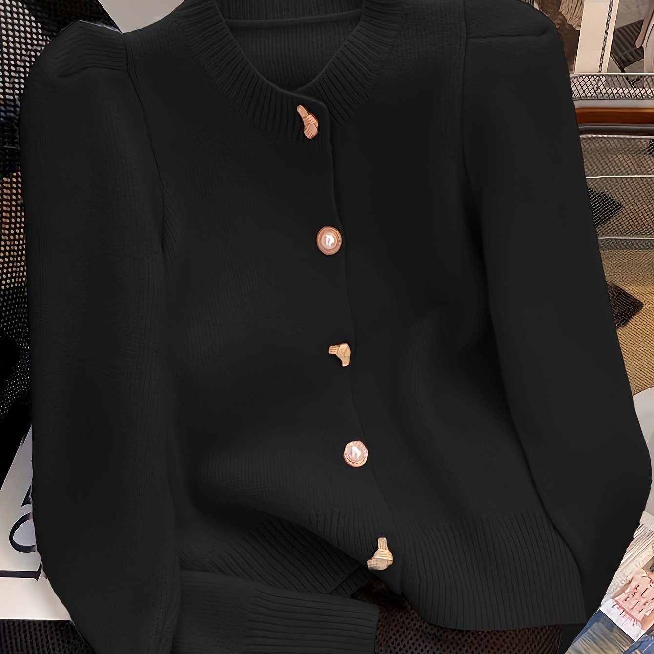 Image of Elegant Directional And Premium Lazy Sweater Jacket Cardigan Women's Spring Autumn Little Dress Puff Sleeve Loose Top