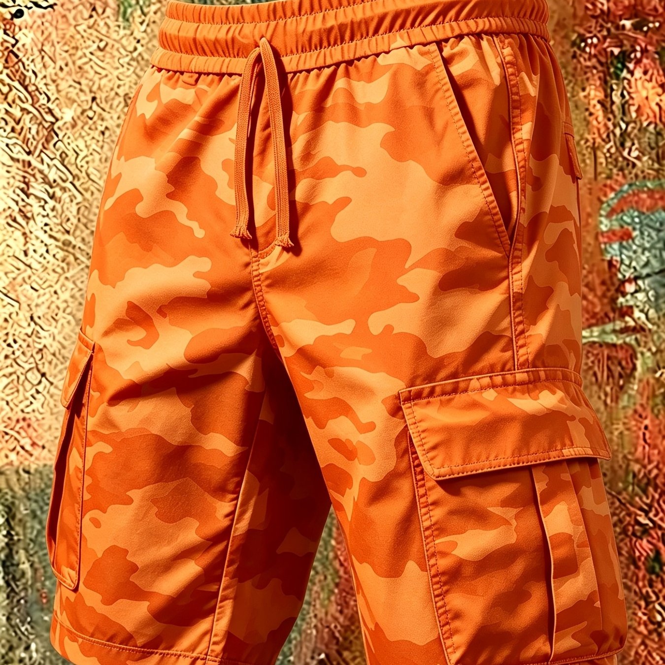 Single-piece Pants (no Belt) Non-faux Denim Size Summer Men's Multi-pocket Drawstring Adjustable Durable Casual Work Shorts For Outdoor Sports