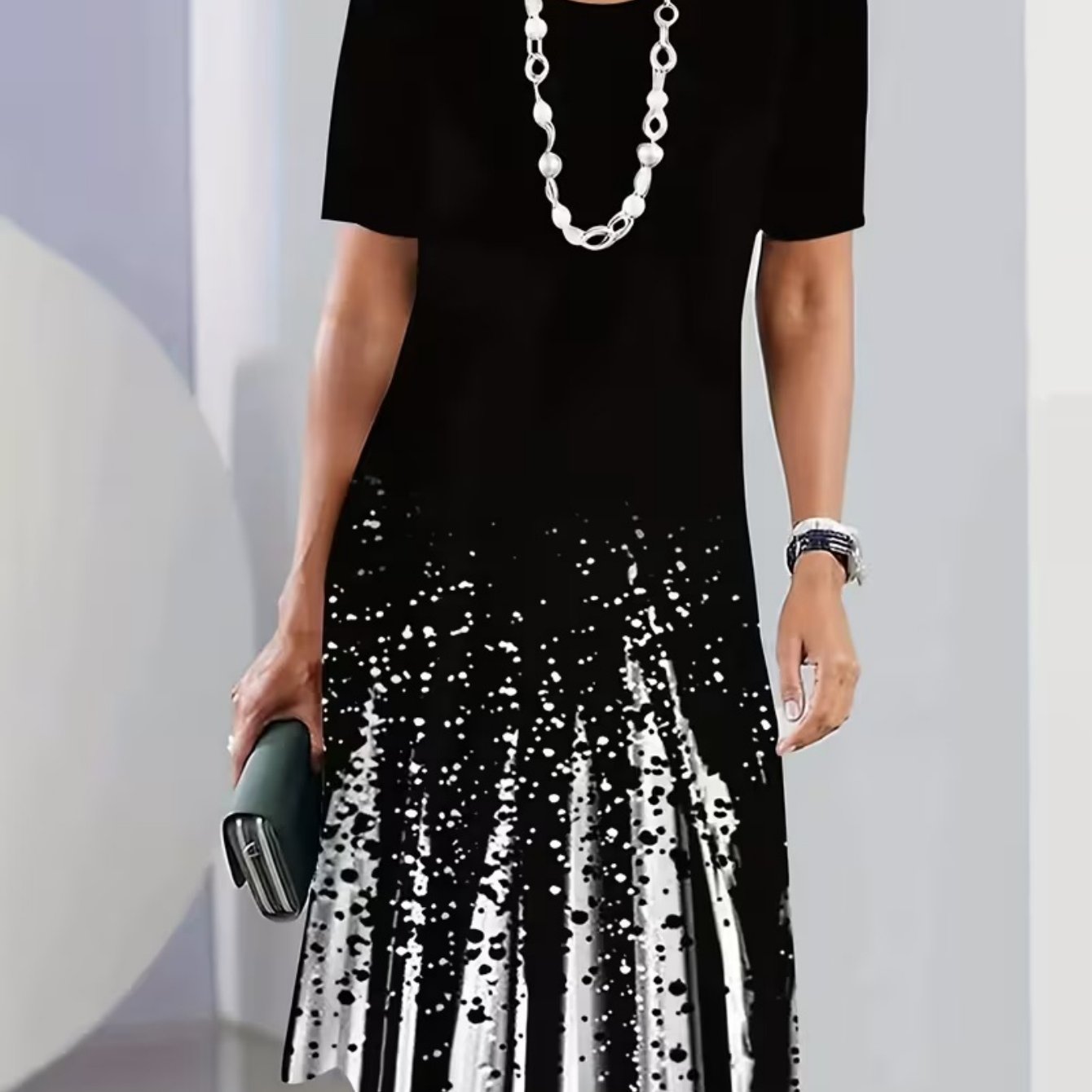 Plus Size - Women's Elegant Short-sleeve Dress, Suitable For Parties, Commuting, And Office Wear