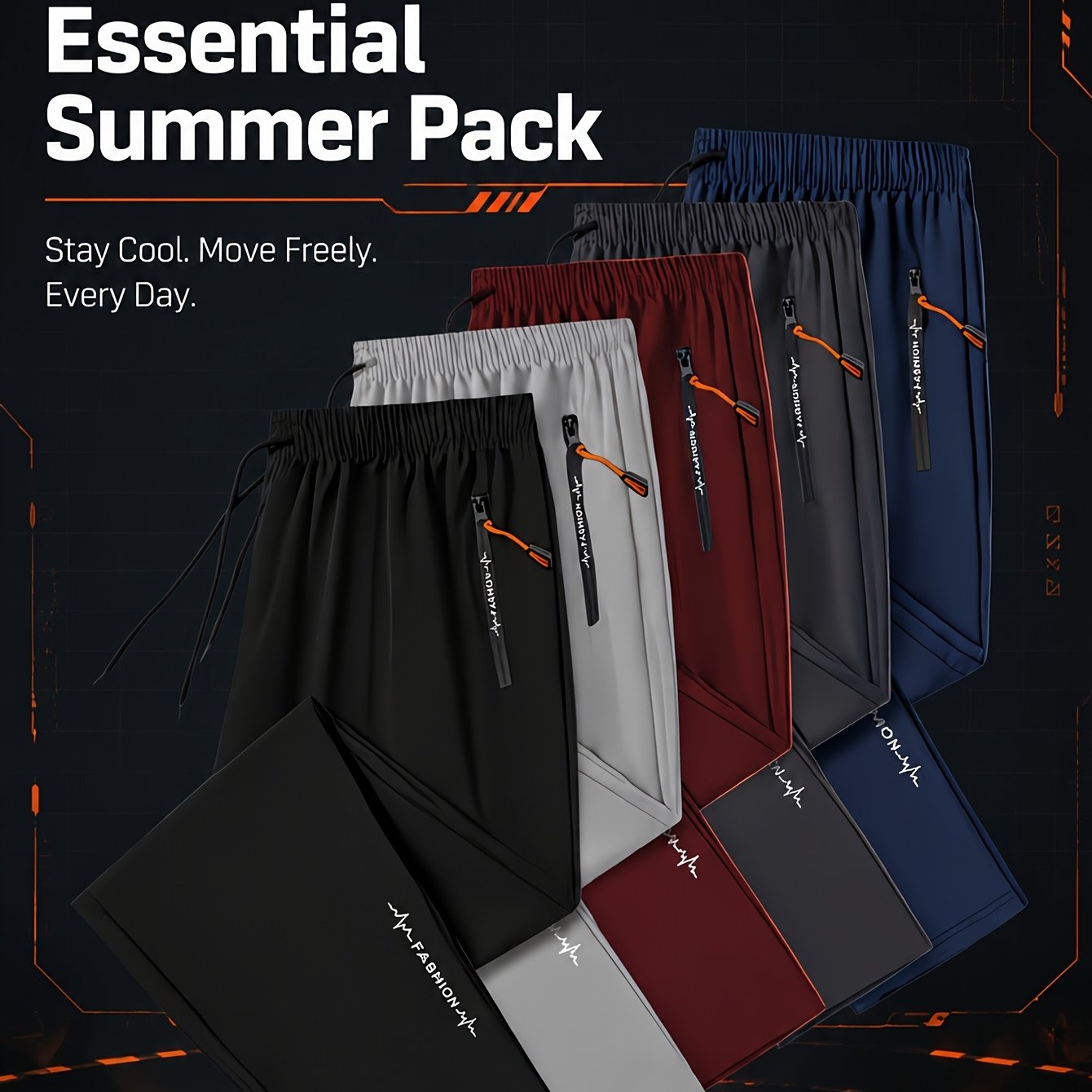 item picture 5 pc mens summer performance trousers ultra soft wrinkle resistant fabric with 4 way stretch and mesh ventilation for outdoor activities and daily wear