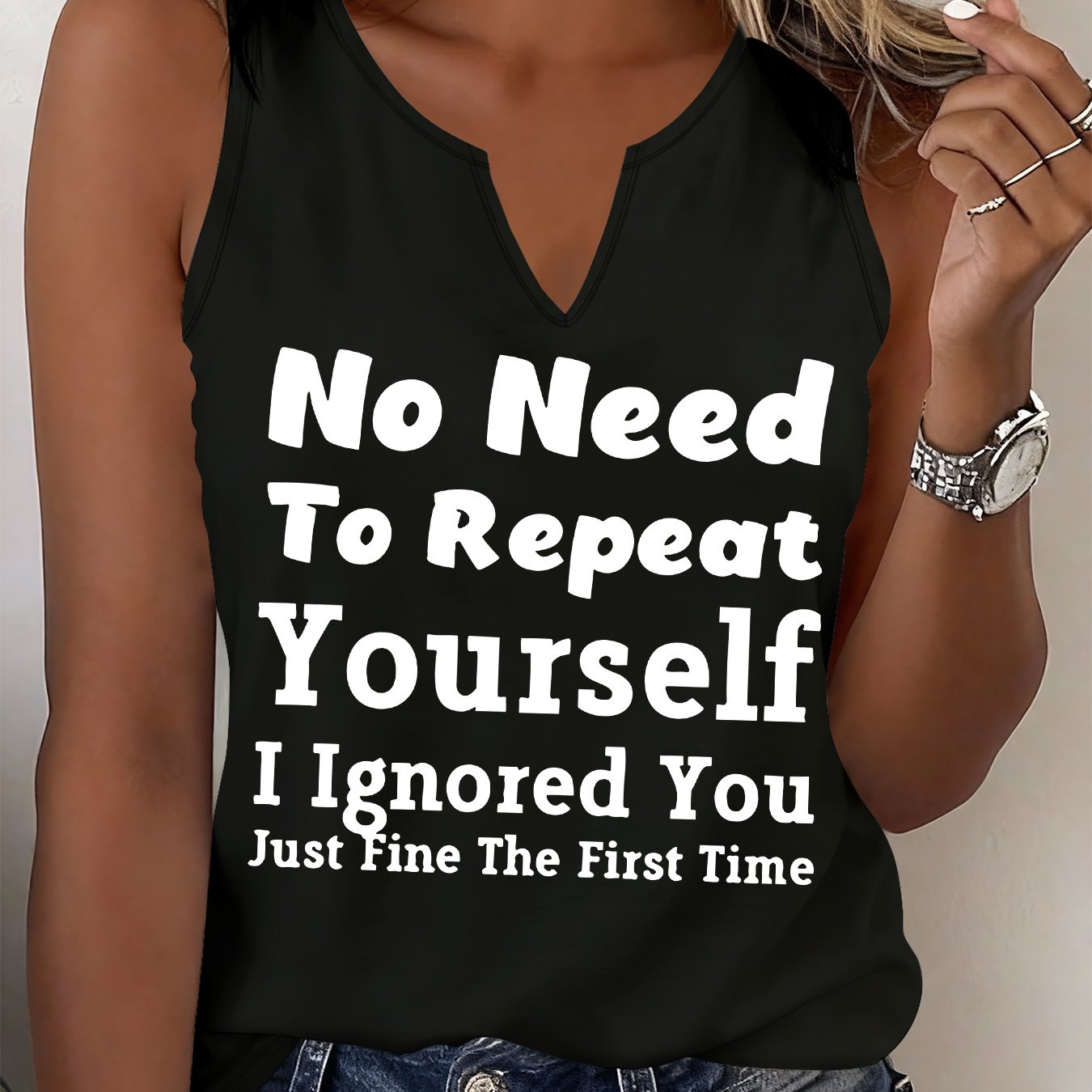 TEMU Fashionable Women's Sleeveless Tank Top With A Refreshing Design, Featuring Unique And Fun Letter Prints, Perfect For Casual Wear With A V-neck