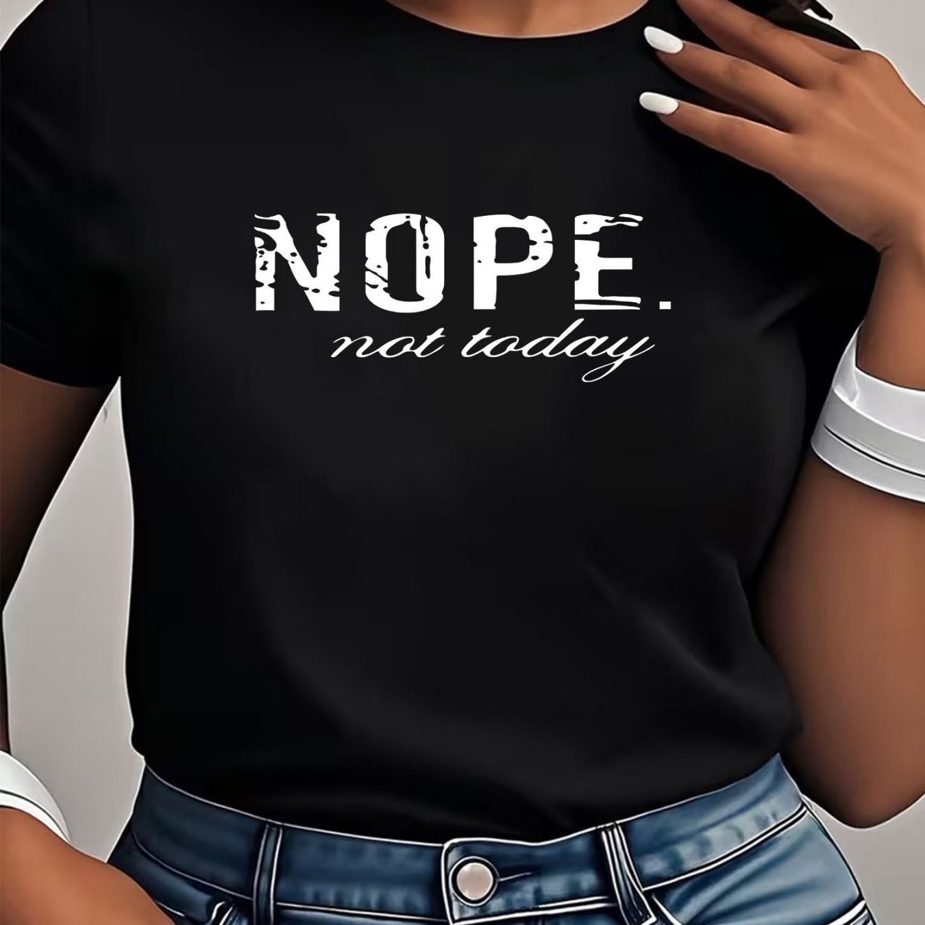 TEMU Nope Not Today T-shirt With Nope Not Today Print, Soft And Breathable Printed Design For Layering Or Wearing Alone, Cool And Casual Size S 01 -