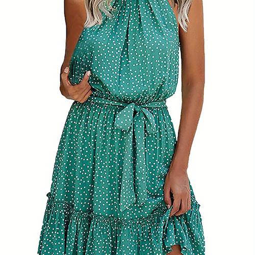 women sexy short dress printed pattern sleeveless round collar apricot dark