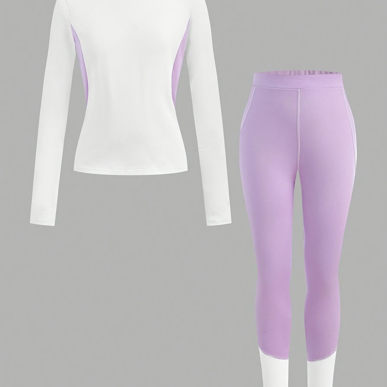 Image of Casual -blocking Collar Long-sleeved Sportswear With Sports Leggings Two-piece Set, Suitable For Outdoor Running, Mountain Climbing, Yoga, Cycling And Other Sports Wear, For Gifts