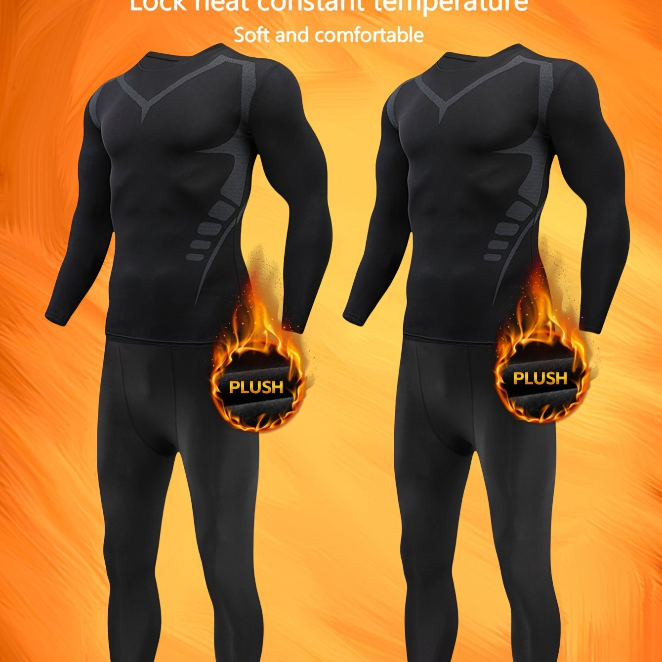 Image of Men's Autumn And Winter Thickened Thermal Four-piece Set, Suitable For Sports Like Running, Cycling, Skiing, And Fitness With High Elasticity And Stretchable Fleece Tight-fitting Outfit