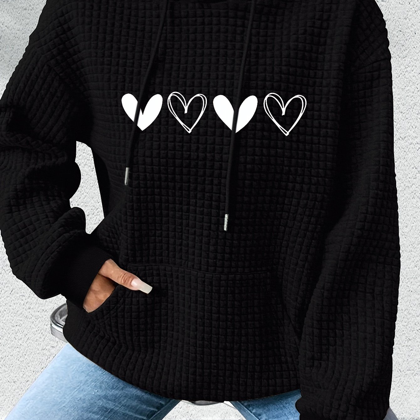 TEMU Pull Décontracté à Capuche pour Femme avec Imprimé Cœur, & Cordon Ajustable - Sweatshirt Confortable Automne Hiver, Lavable en Machine, Hoodies