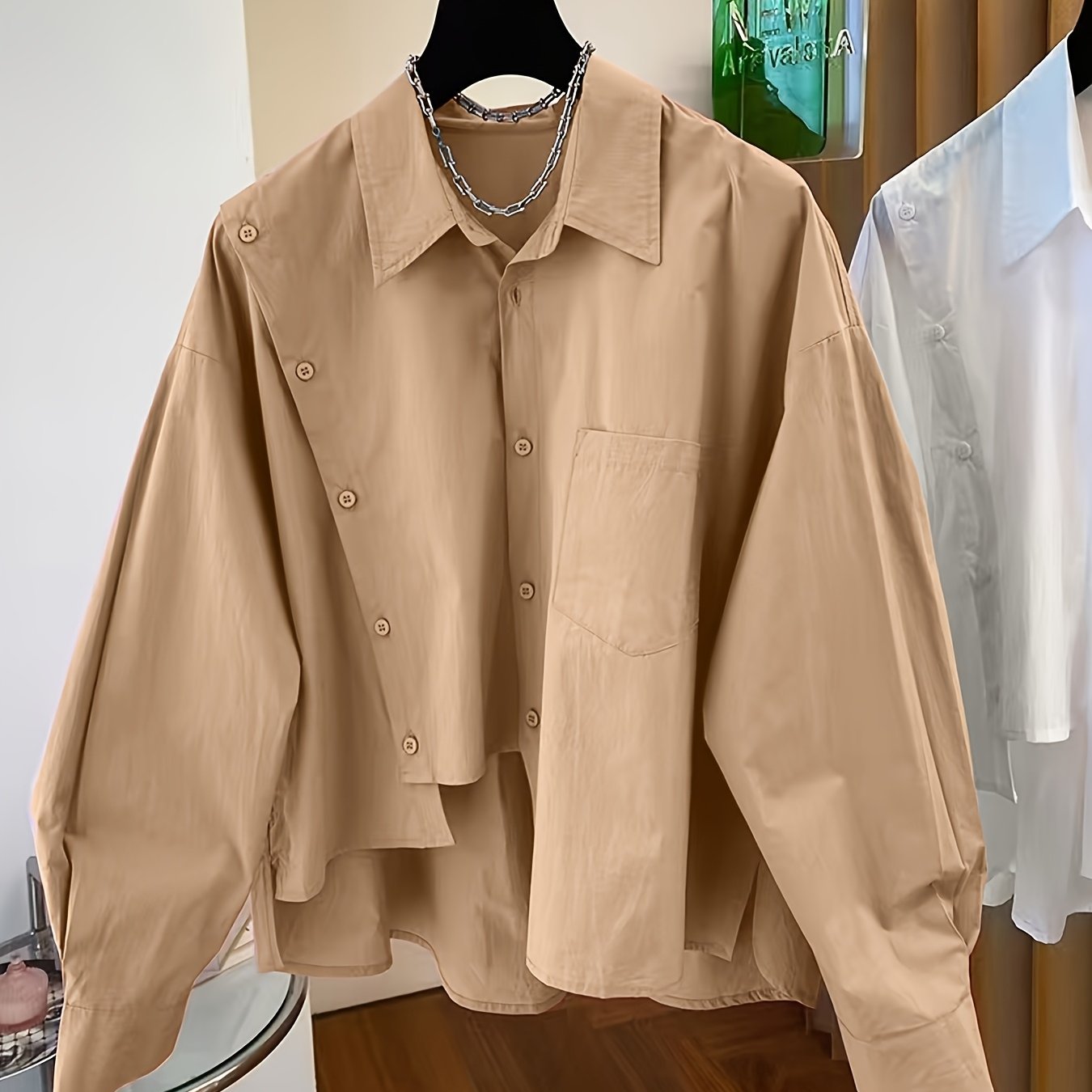 TEMU Designer Niche Loose Casual Asymmetrical Irregular Shirt Women's Top For Spring And Autumn