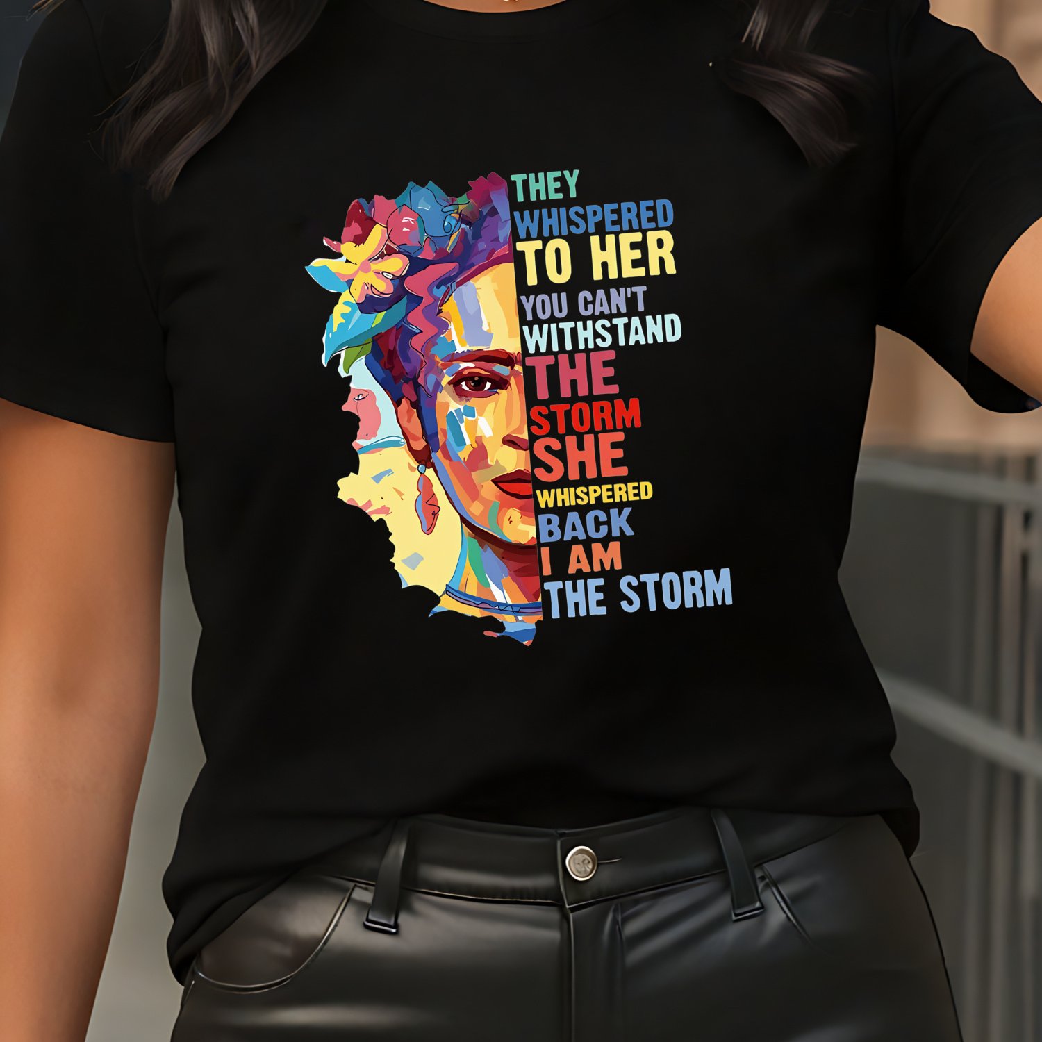 Women's 100% T-shirt With Colorful Abstract Face & Inspirational Quotes - Geometric Positive Affirmion Print Round Neck Breathable Top For Casual Wear,, - - Comfortable Casual Tee