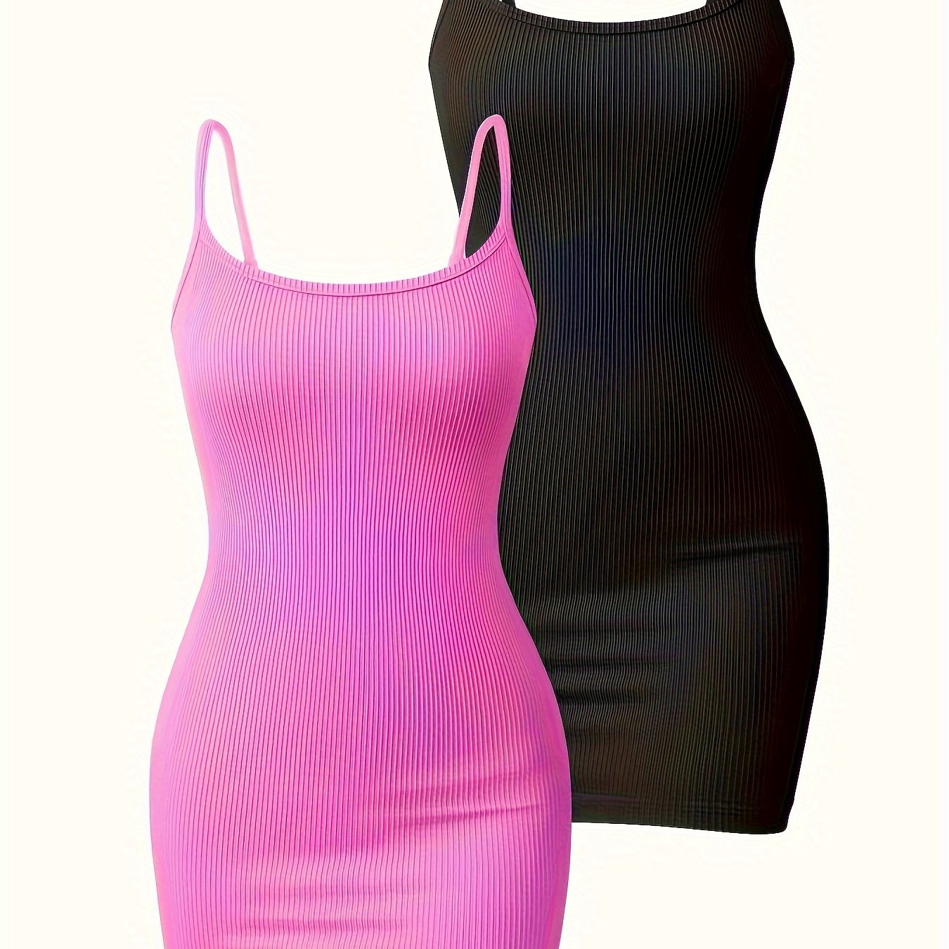 solid rib-knit cami dresses, casual spaghetti strap sleeveless dresses,  women's clothing - women's clothing - Temu