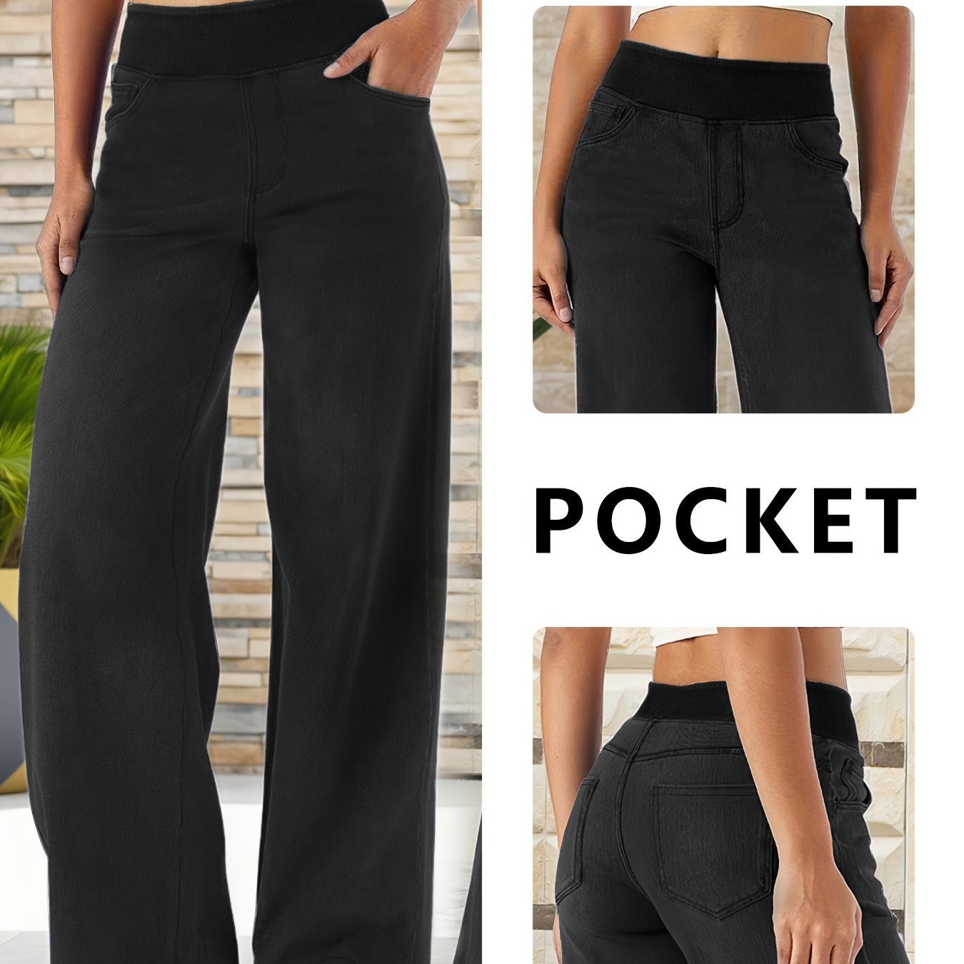 Trendy Jeans; Wide-leg Pants; Women's Elastic Waist; High Waist; Elastic; Loose; ; Versatile; ; New; Straight-leg Pants