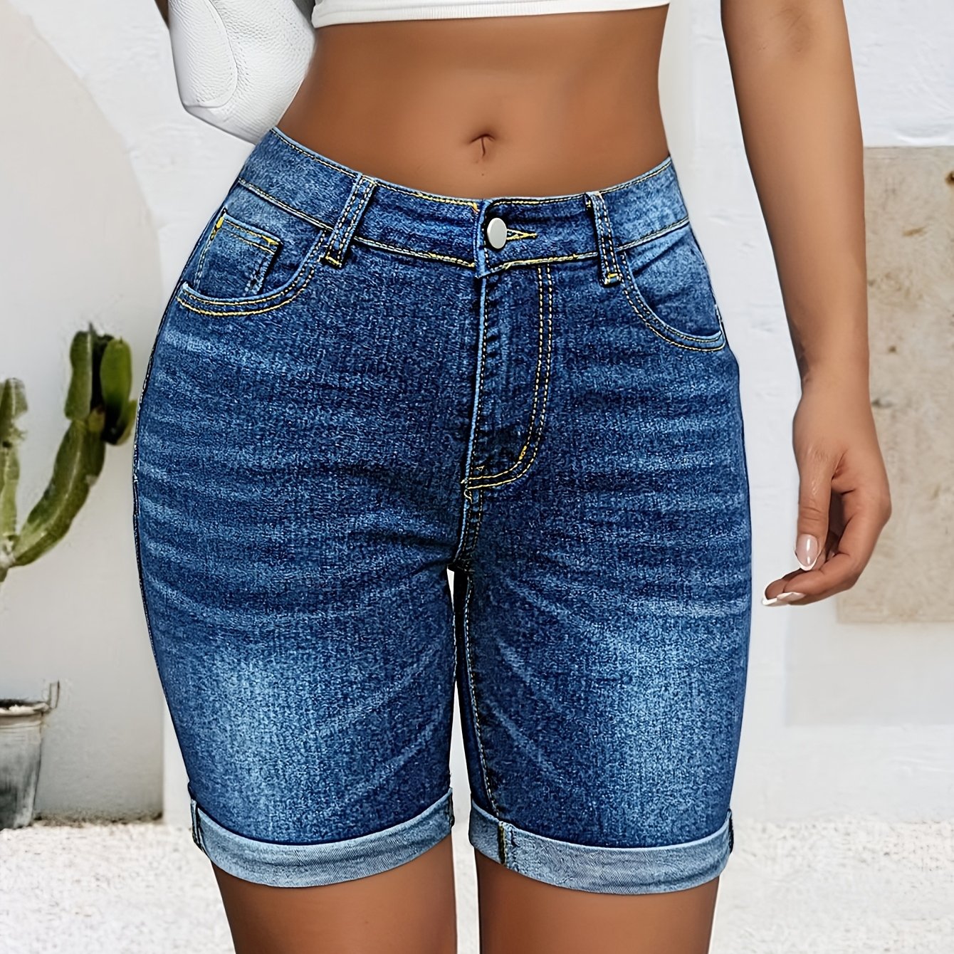 TEMU Women's Denim Shorts Elegant Women's Jeans Women's Stretch Slim-fit Denim Shorts Women's Jeans