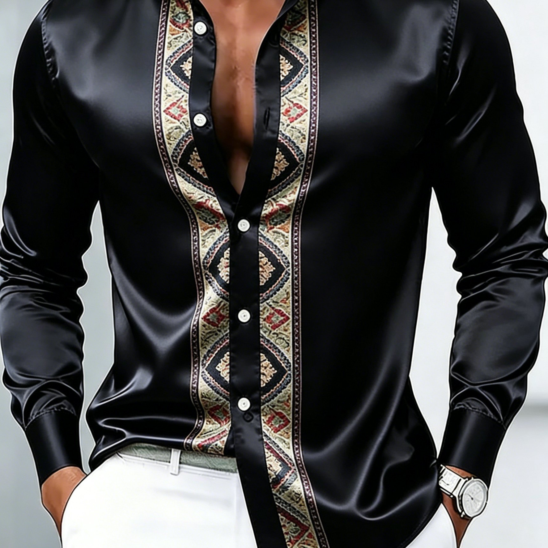 TEMU Men's Long Sleeve Shirt Slim All Body Types & More Slimming Suitable Date Nights, Daily Casual & Urban