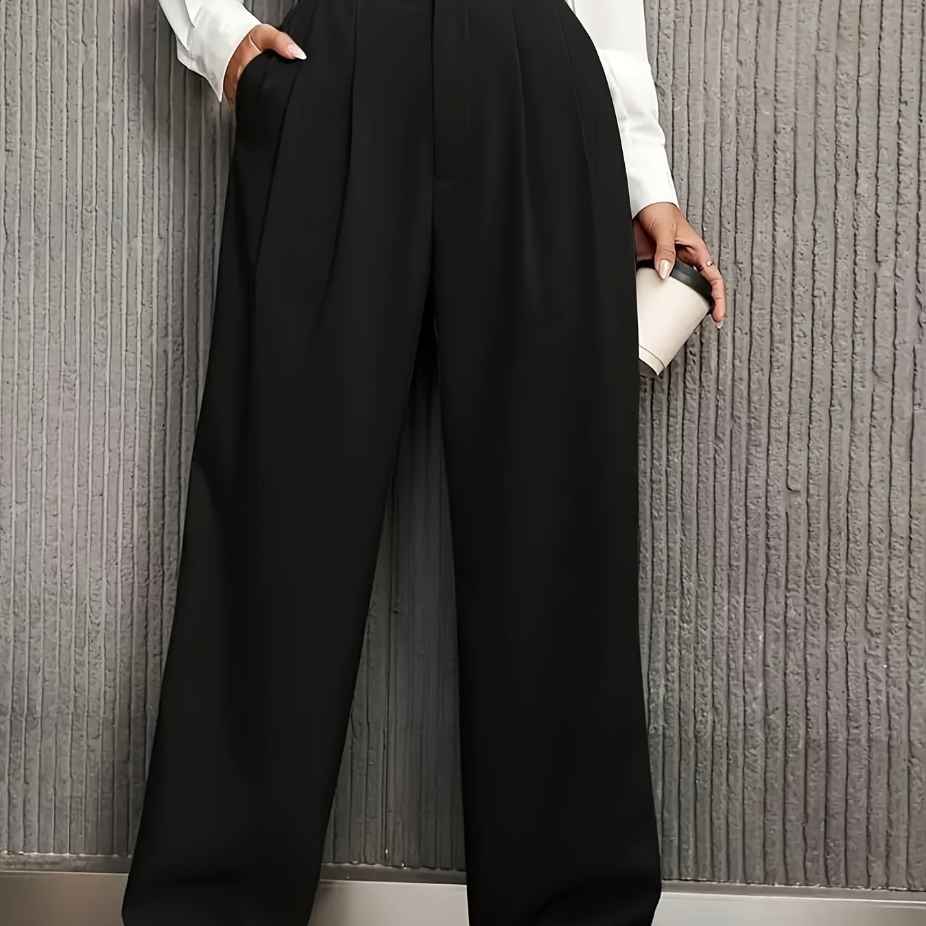 E-shop Damenhose in Übergröße, verlängerter neuer modischer Stil mit Knopftaschen, elastischem Bund, geradem Bein elegantem Stil