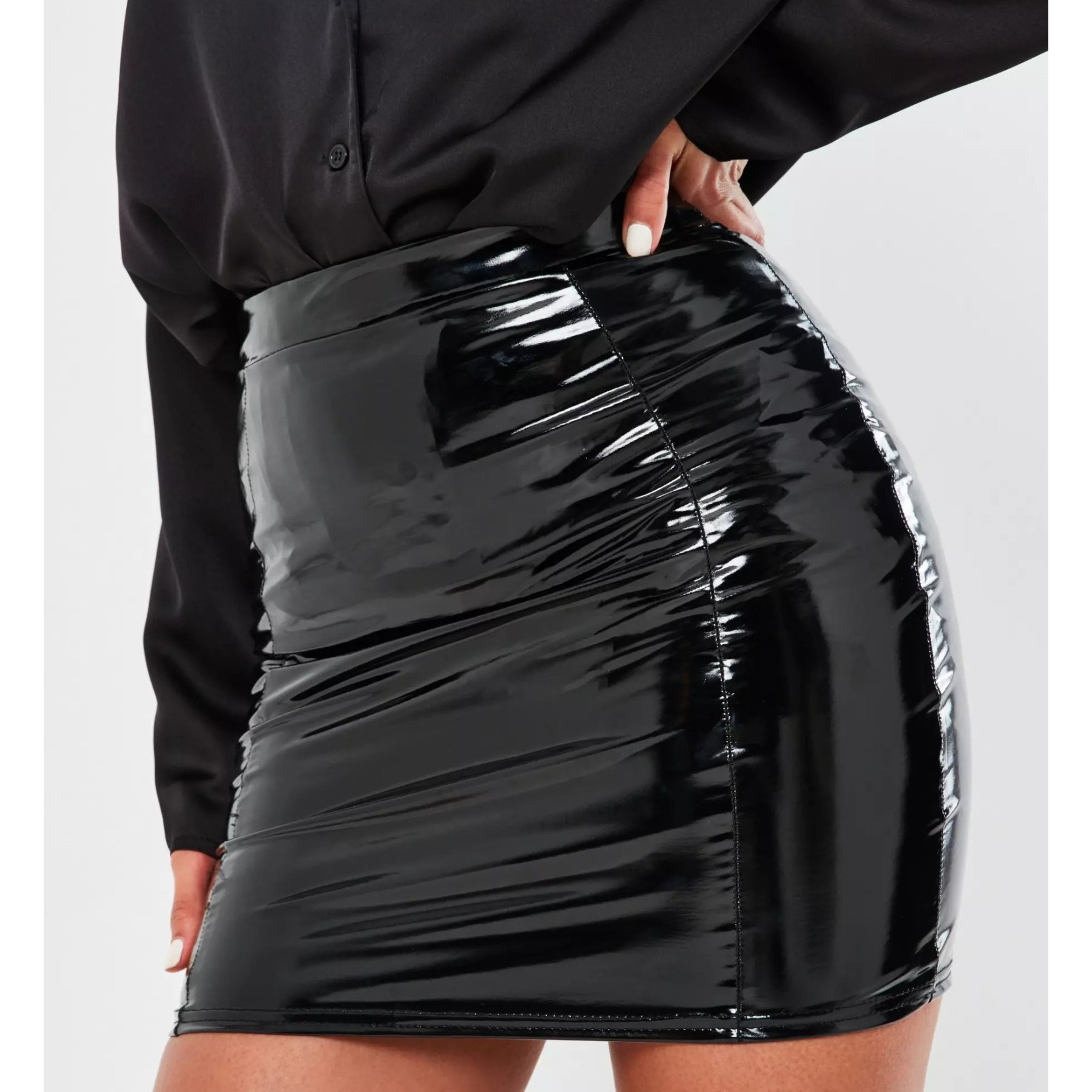 Shiny Pu Leather Mini Skirt For Women, Sexy High-waisted Pvc Short Skirt, Office Pu Tight Pencil Skirt, Slim-fit Mini Skirt