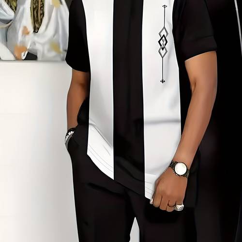 mens casual fashion sport black white striped top for