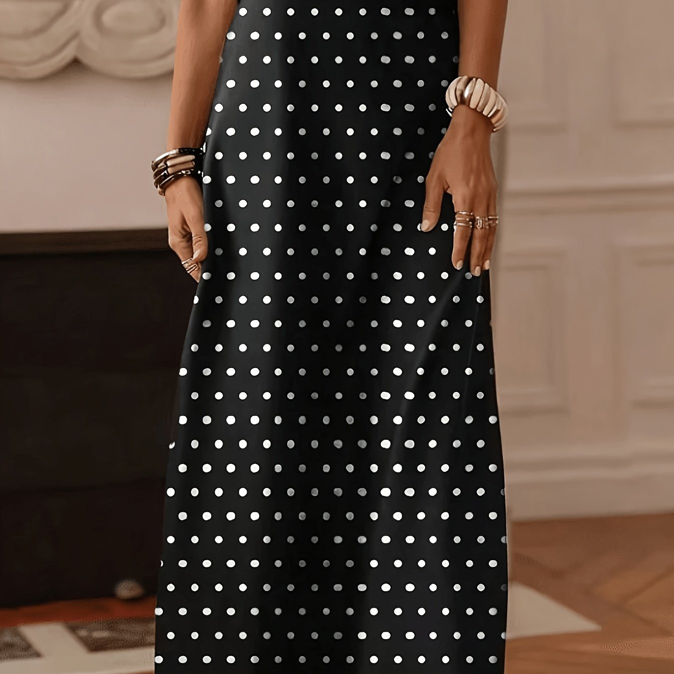 TEMU Yy260412113 Elegant Women's Casual Polka Dot A-line Skirt, Suitable For Daily Wear