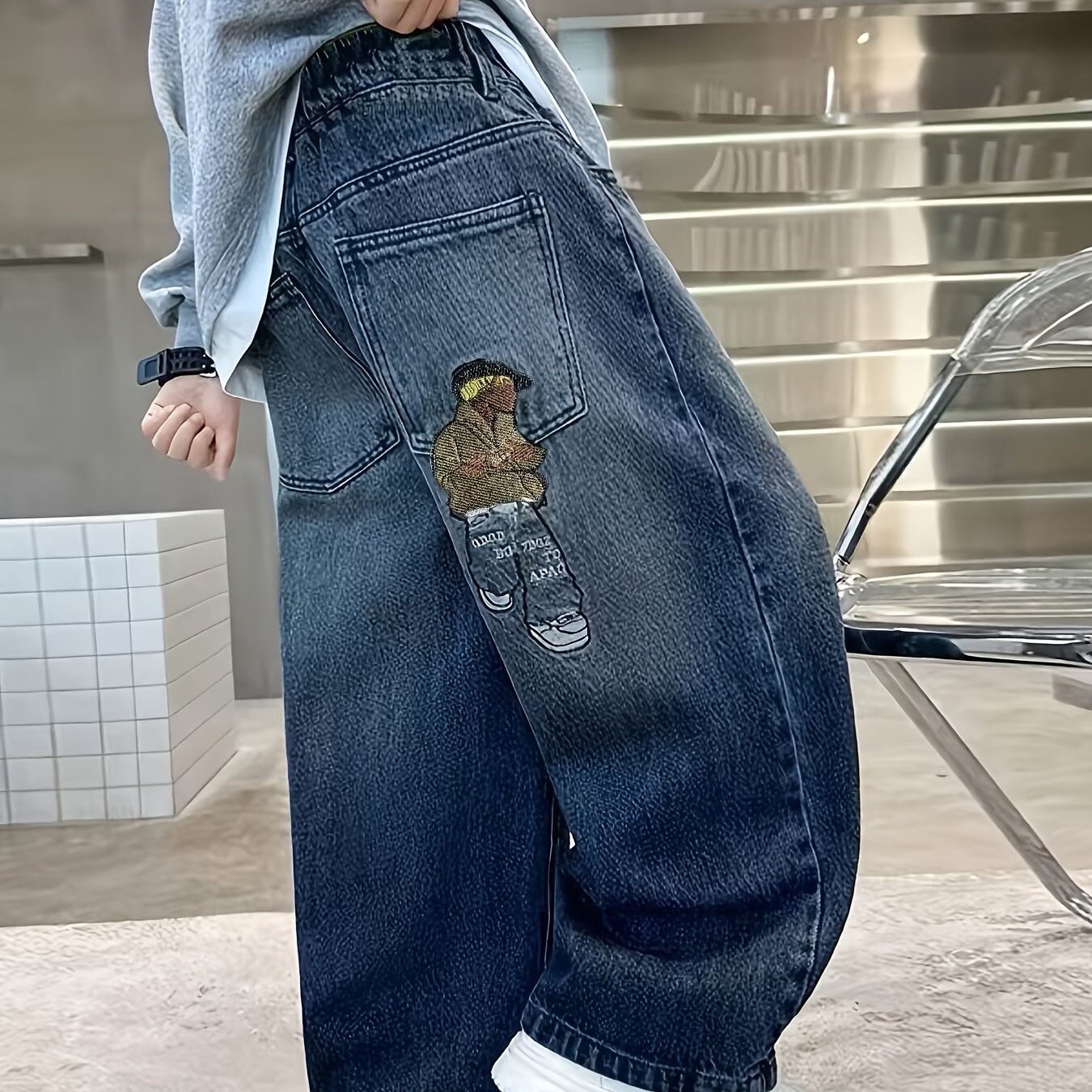 Boys' Denim Jeans Spring/autumn New Children's Fall Pants For Medium To Large Boys