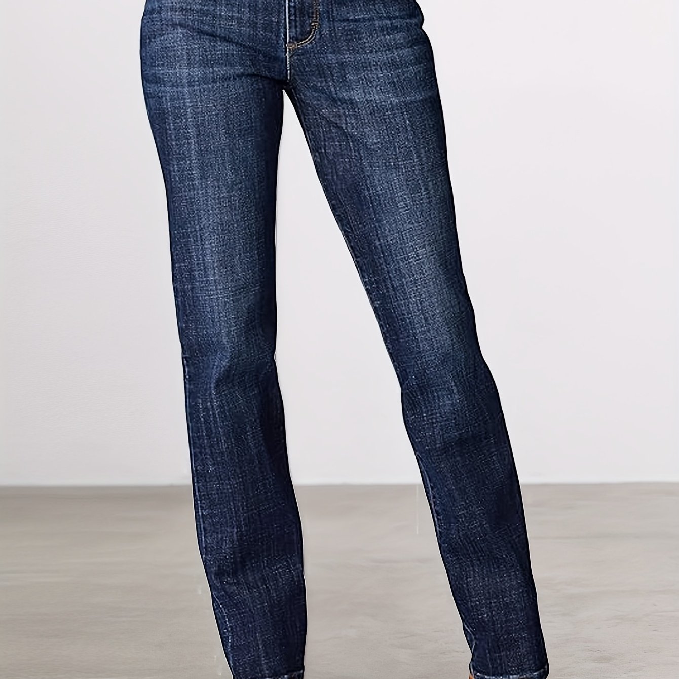 Dark Elastic Slim-fit Straight-leg Jeans For Women, Versatile, Suitable For Daily , Easy And Casual Denim Trousers