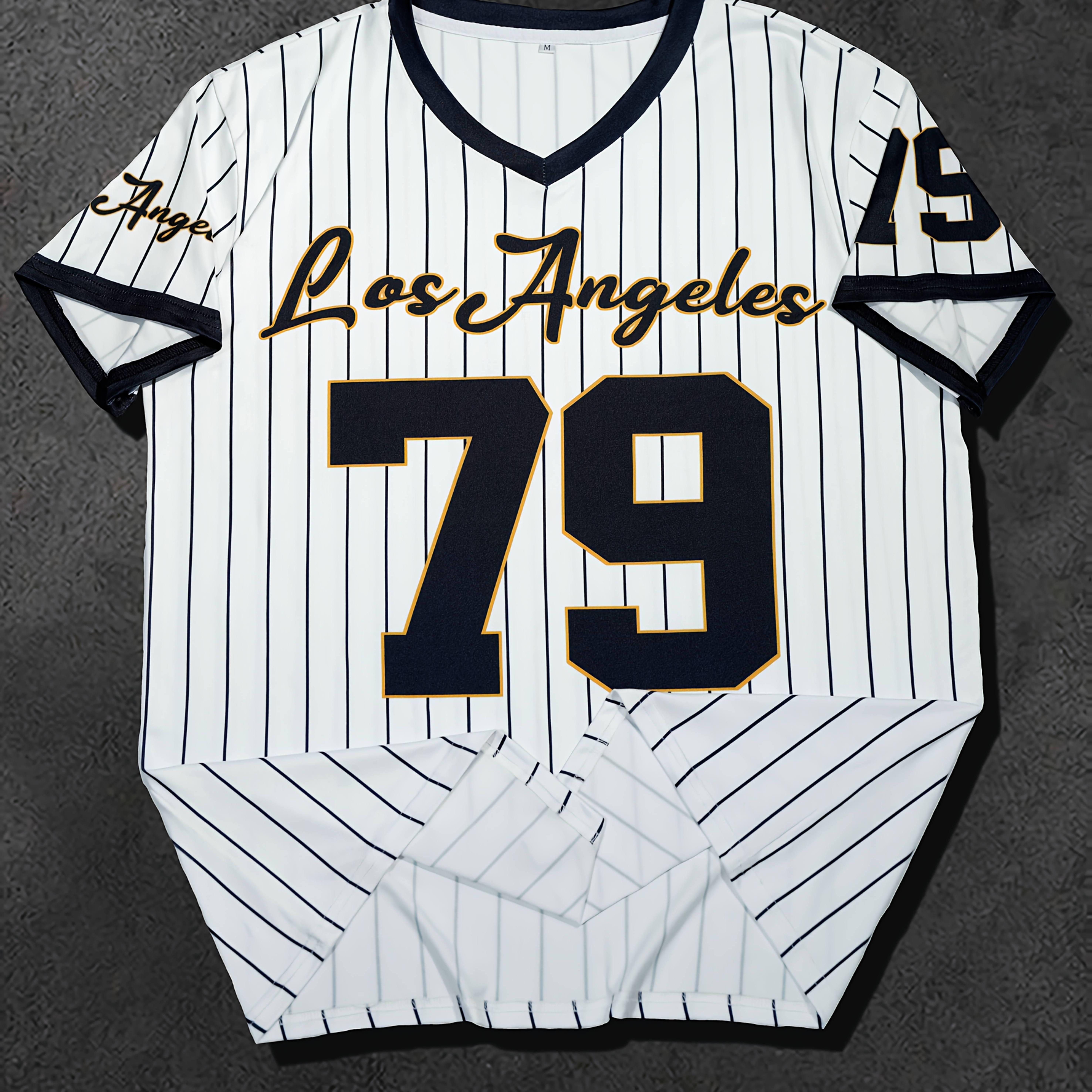 Image of Men's Los Angeles T-shirt - Striped Casual Short Sleeve Crewneck, Regular Fit Summer Tee For Casual Attire, Leisure Clothing | Striped Pattern Shirt |