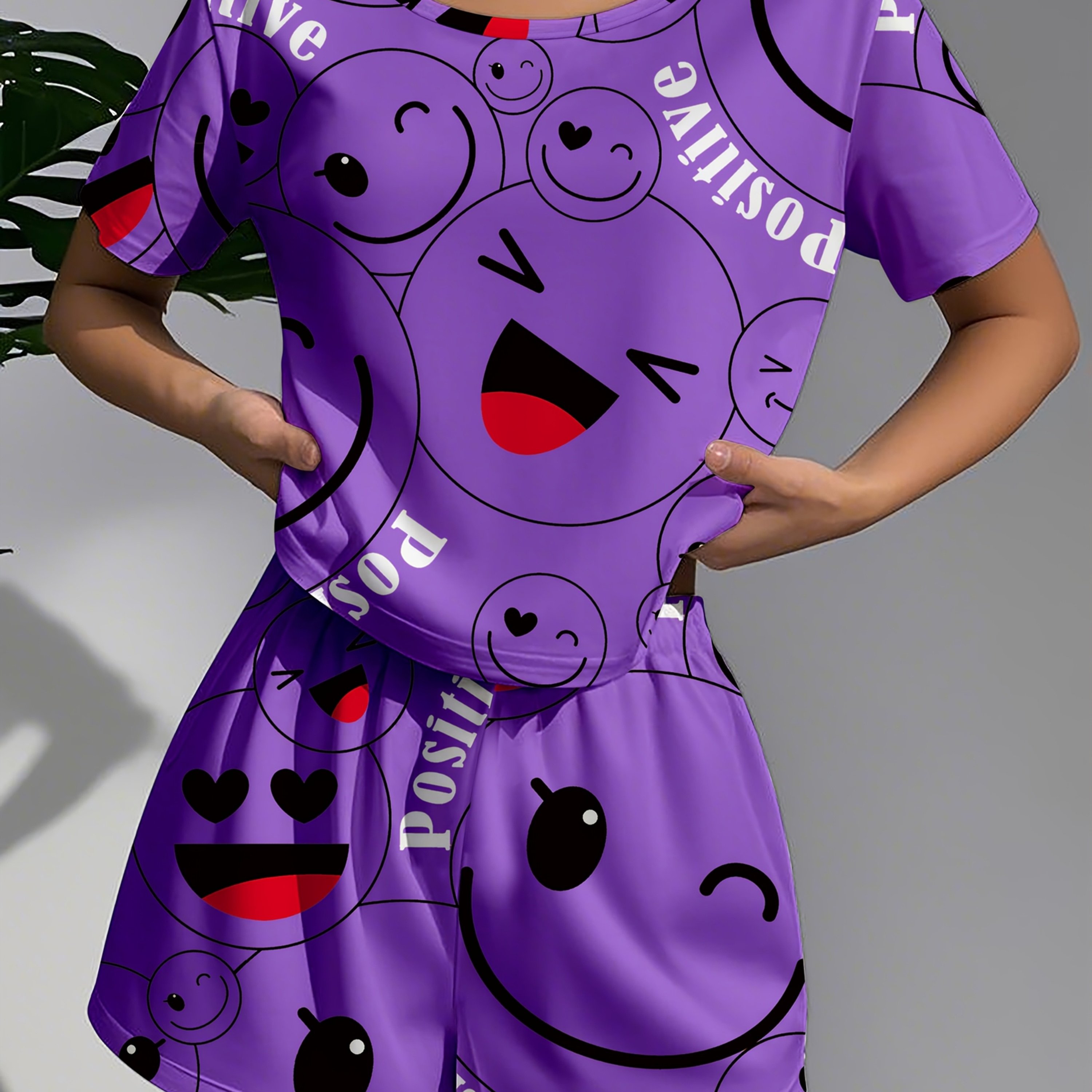 TEMU Women's Short-sleeve Pajama Set With Cartoon Patterns, Made From Comfortable Fabric For