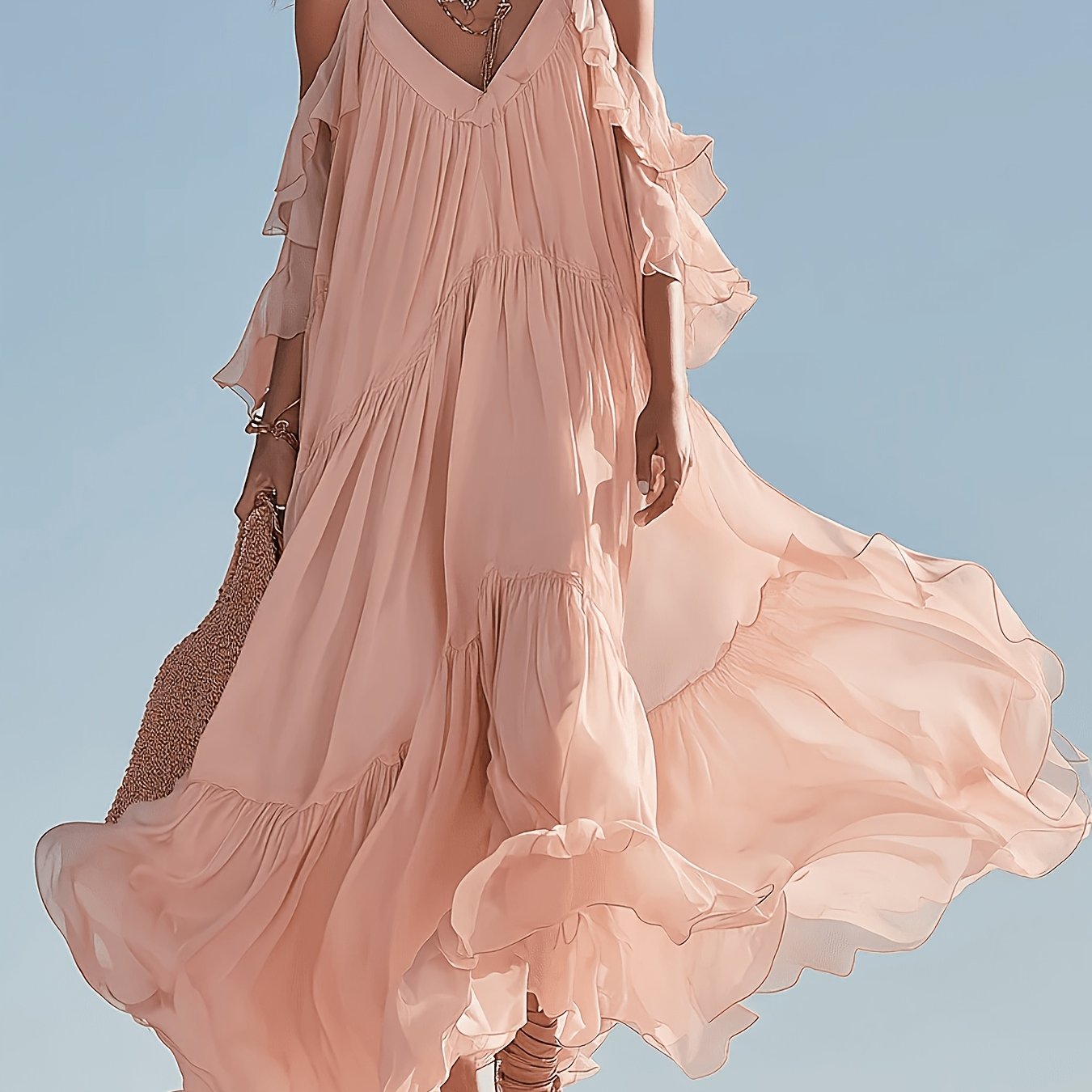 Spring Summer Elegant Casual Lightweight Loose All-match Camisole Off-shoulder Solid Skirt Maxi Dress Women's Dress