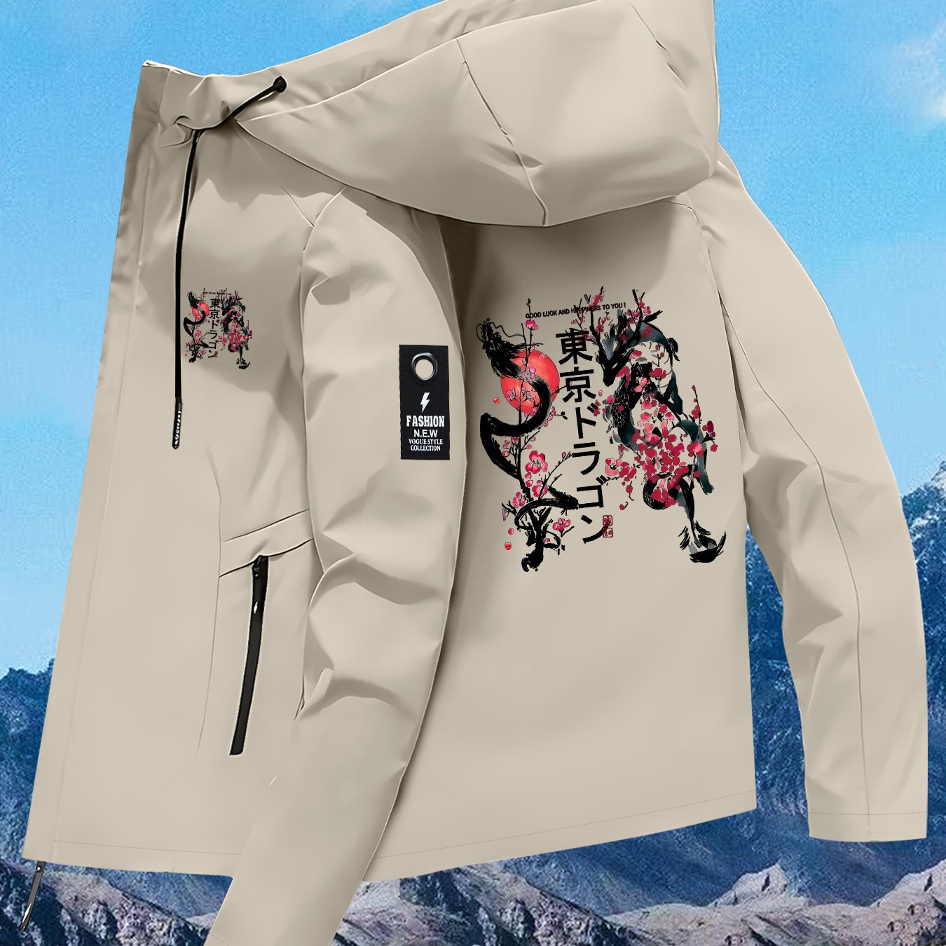 TEMU Veste coupe-vent printemps automne pour jeunes couples, imprimé dragon Tokyo, vêtements de randonnée d'extérieur toutes , vêtements d'extérieur