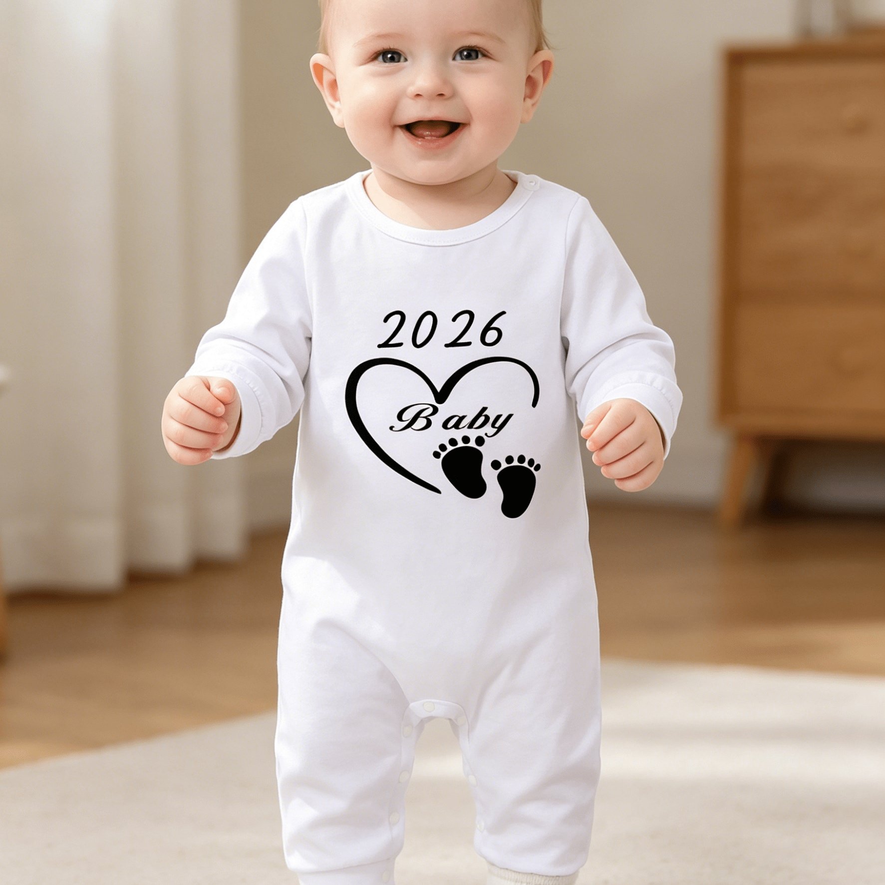 Image of Baby 2026 New Year Outfit - Cute Welcome 2026 Letter Print Jumpsuit, Winter Warm Long Sleeve Romper, Machine Washable Clothing For Girls 0- (autumn/winter), Perfect For Outdoor