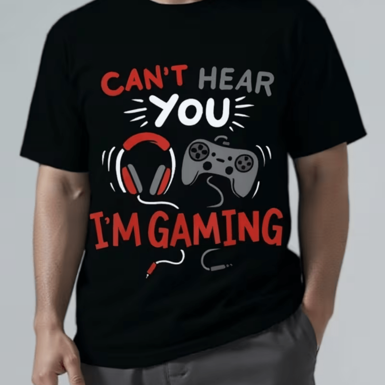 TEMU Headphones And Controller And Gaming Slogan Combination Pattern T-shirt, Summer Casual Versatile