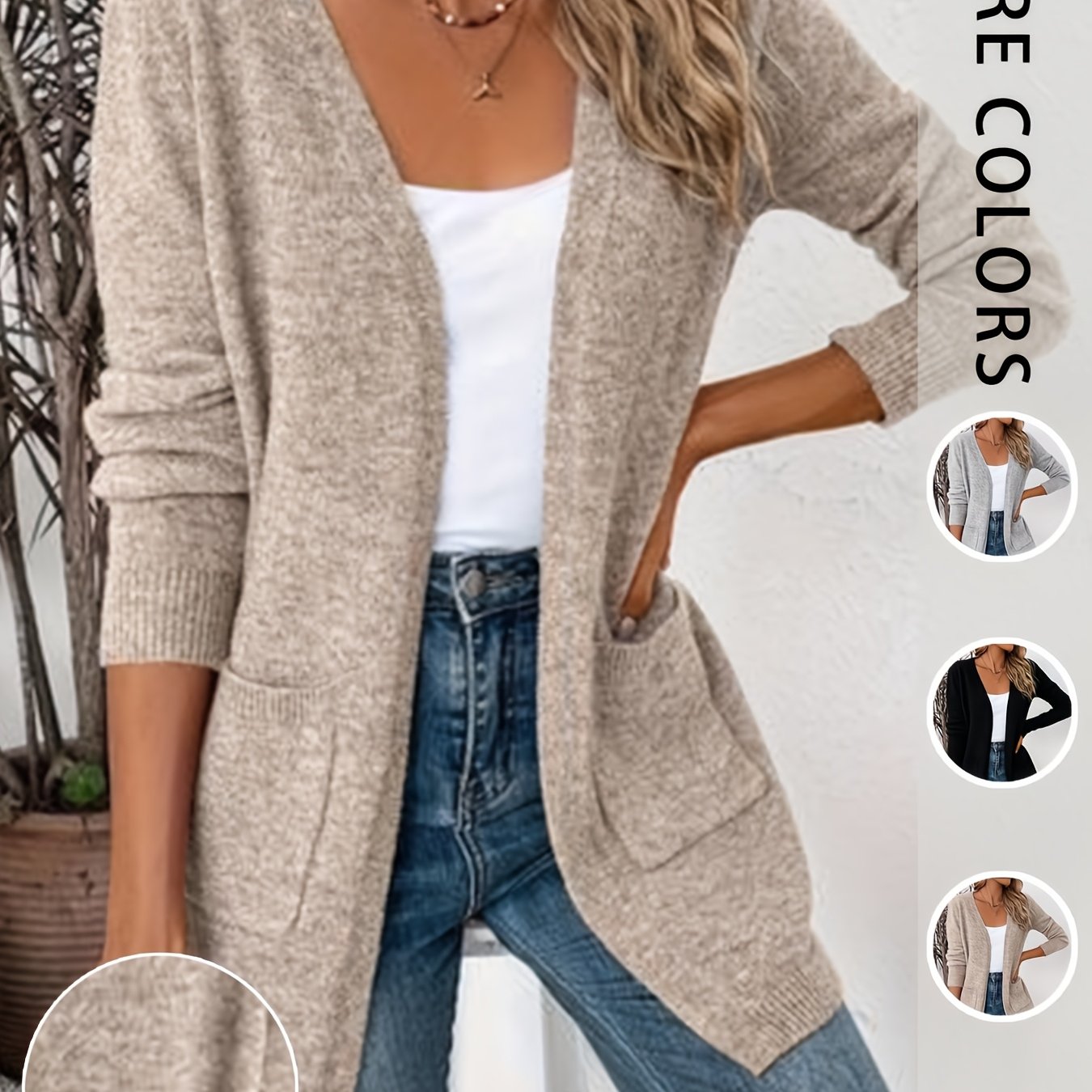 Image of Spring/autumn -neck Cardigan For Women, Loose Fit Mid-length With Pockets, Long Sleeve Versatile Sweater Outerwear, Gavin