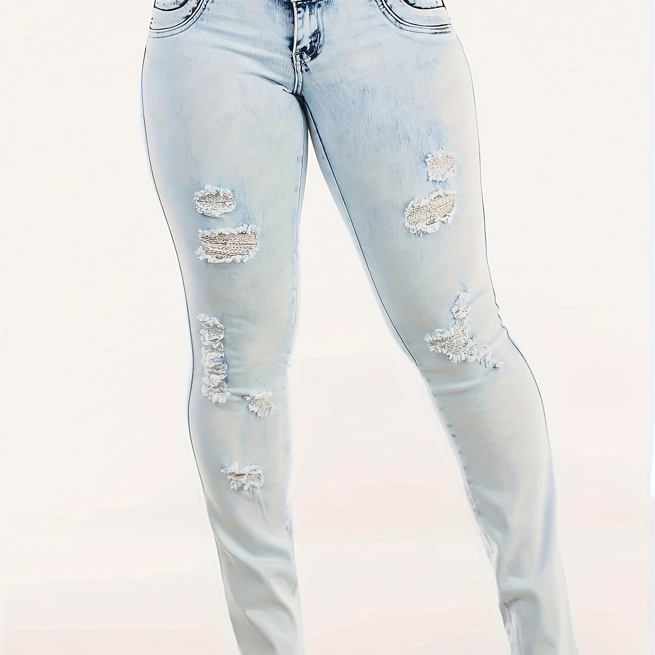 Women's High-waist Skinny Jeans, Shaping Distressed Denim Pants, Stretch Casual Pencil Jeans With Distressed Details, Multi-functional Street Style, Button-up Washed Denim Jeans Women's Denim Trousers