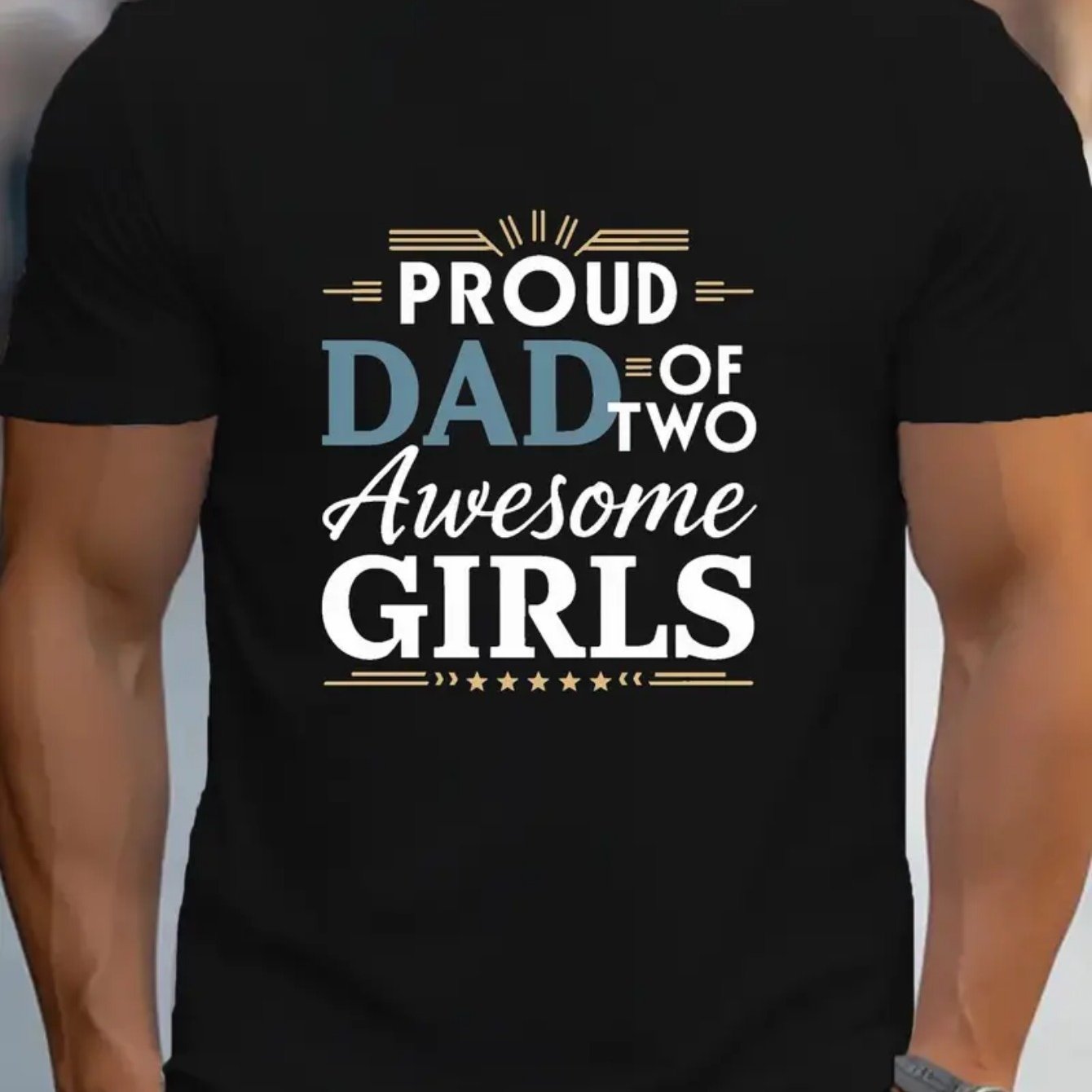 TEMU Dad Of 2 Awesome Girls Print For Men Women Couple Fashion T-shirt, Street Short Sleeve Cotton T-shirt, Crew Neck T-shirt - , Breathable, Moisture-wicking, Casual Summer Tee - Wear