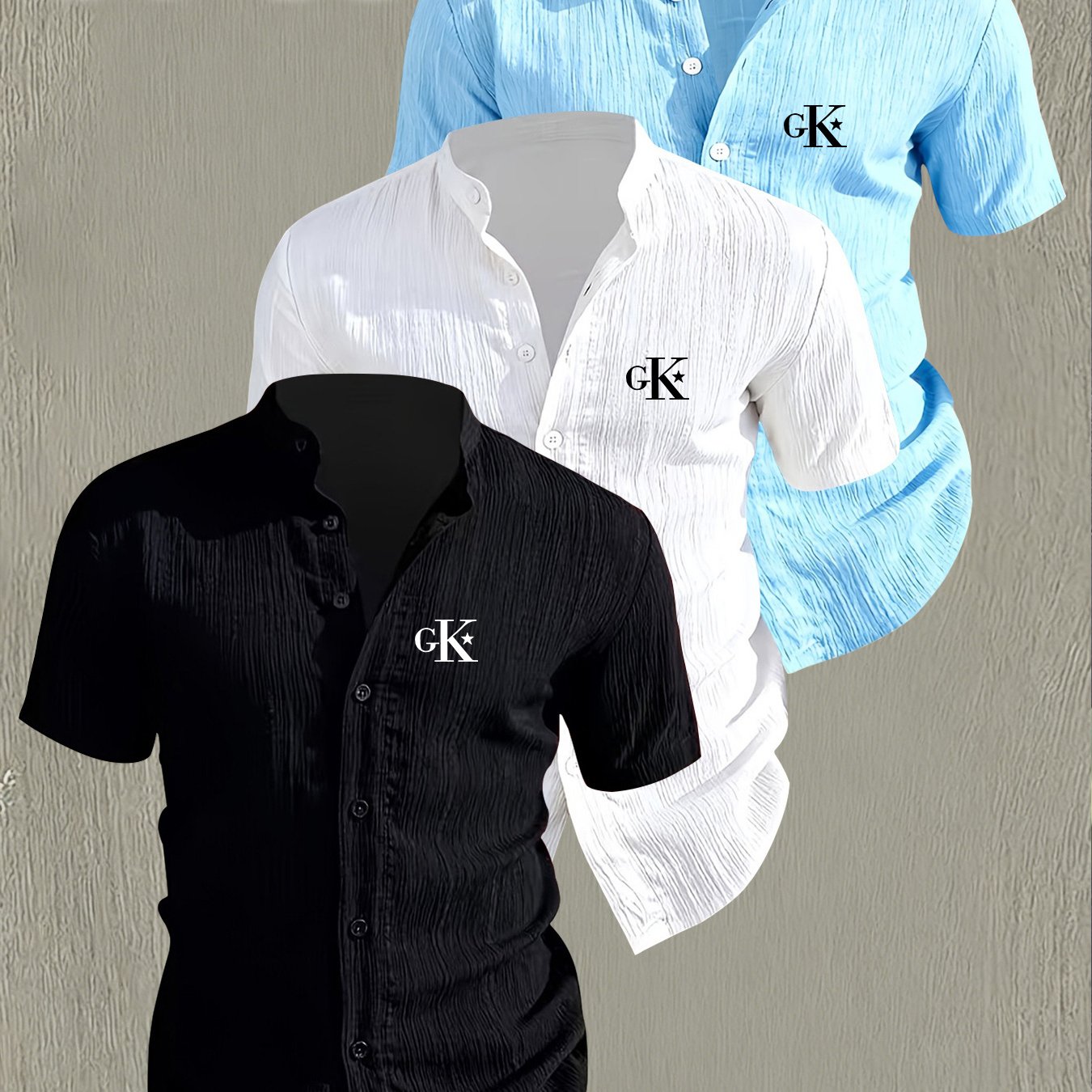 TEMU 3pcs Men's Lightweight Breathable Quick-dry Short Sleeve Shirts, -up Collar Design, Fashionable Gk Letter Print Style, Suitable For Street