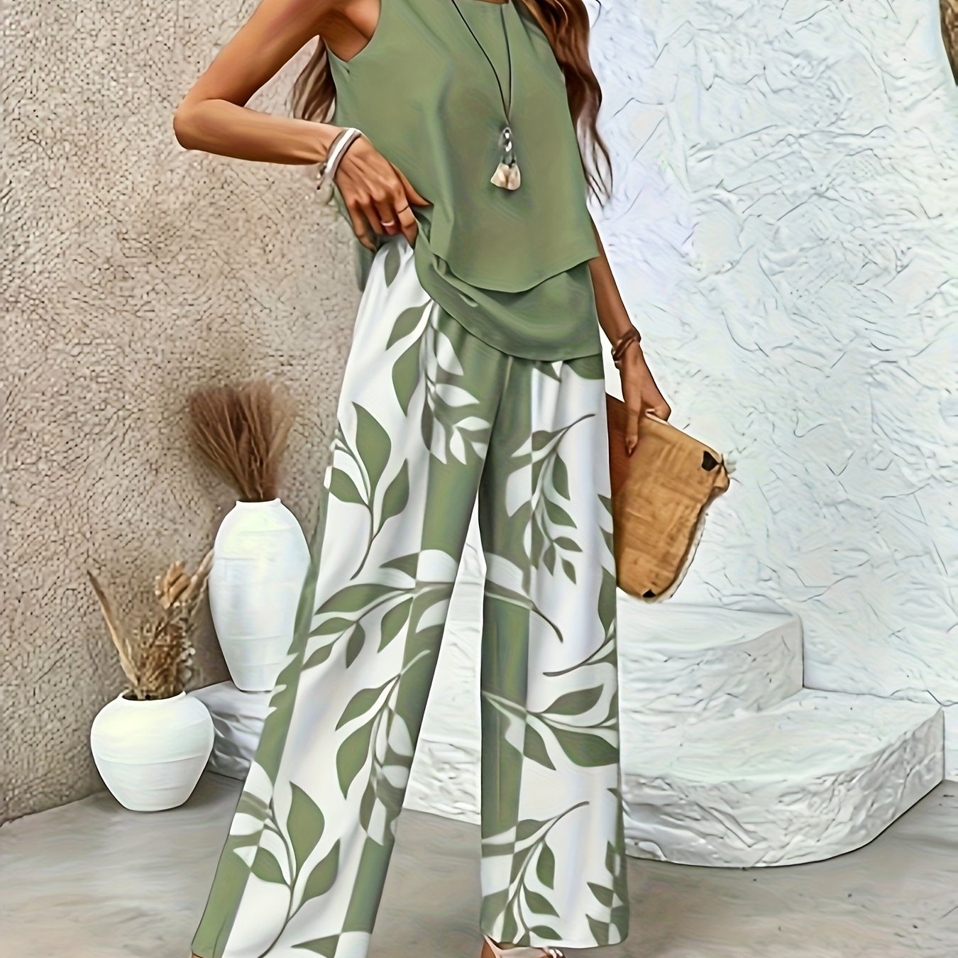 TEMU Solid-color Elegant Suit Of Ladies' Cardigans And Trousers