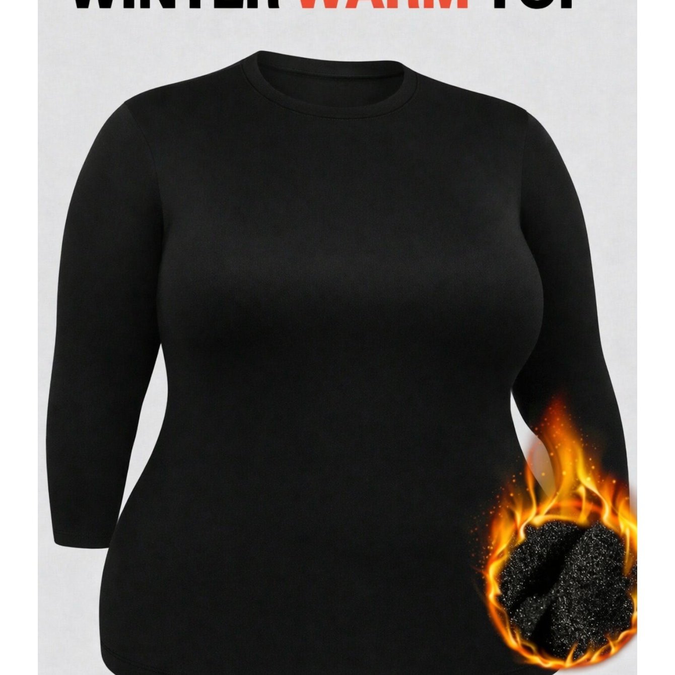 TEMU Haut de base d'automne et d'hiver en polaire épaisse à col rond grande taille, manches longues, couleur unie, veste polyvalente slim-fit