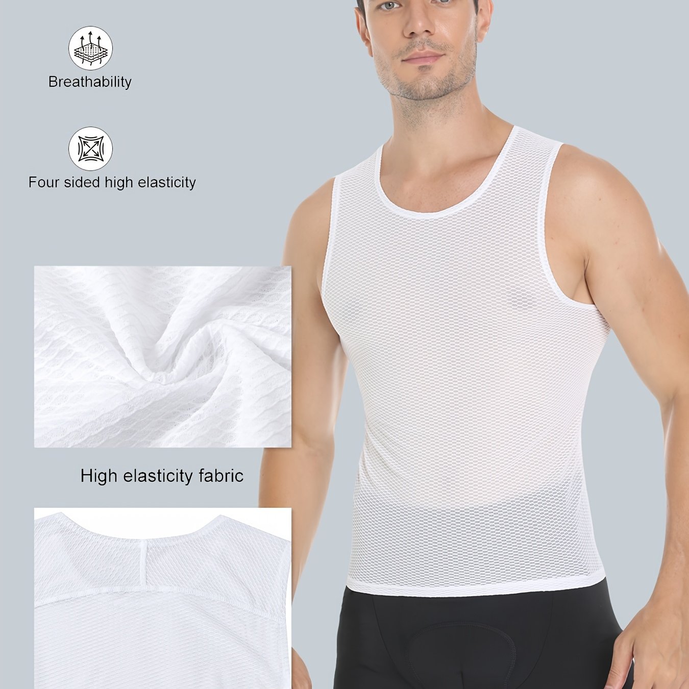 E-shop Herren Unterhemden Ärmellos Fahrrad Trikot Unterhemd Schnelltrocknend Weste Sport Unterwäsche Enganliegende Weste Weiß Schwarz Weste
