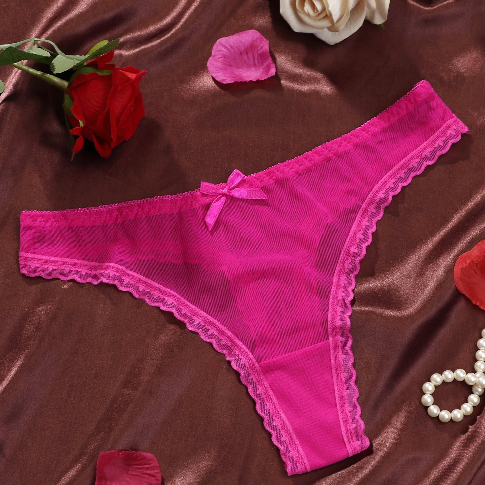 TEMU Wavy Lace Mesh Bow Women's Panties Sexy Fashion Comfortable Breathable Close-fitting Skin-friendly Women's Underwear