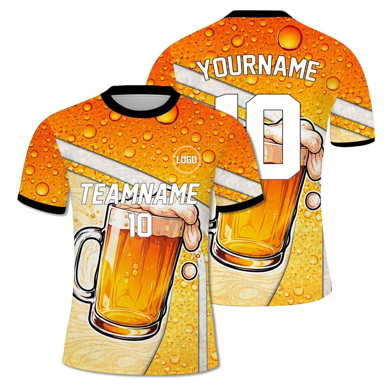 TEMU 2026 Custom Beer Theme Size T-shirt, Summer Autumn Round Neck T-shirt, Men's Football Jersey Top With Print, Custom Name And Number, Adult