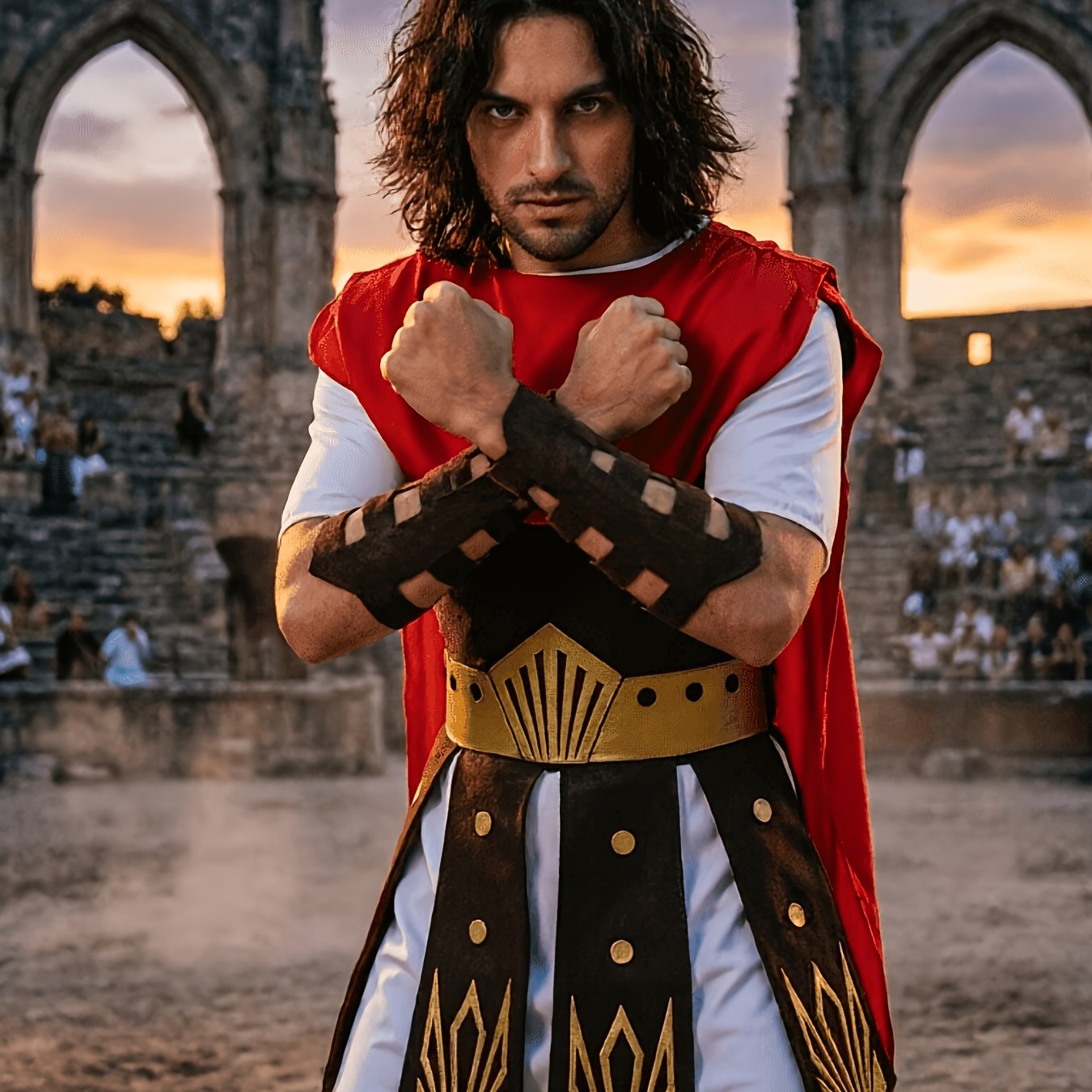 TEMU Men's Ancient Roman Gladiator Costume, Vintage Roman Warrior Cloak Set, Adult Halloween Party Carnival Cosplay Outfit, Role Play Outfits Men